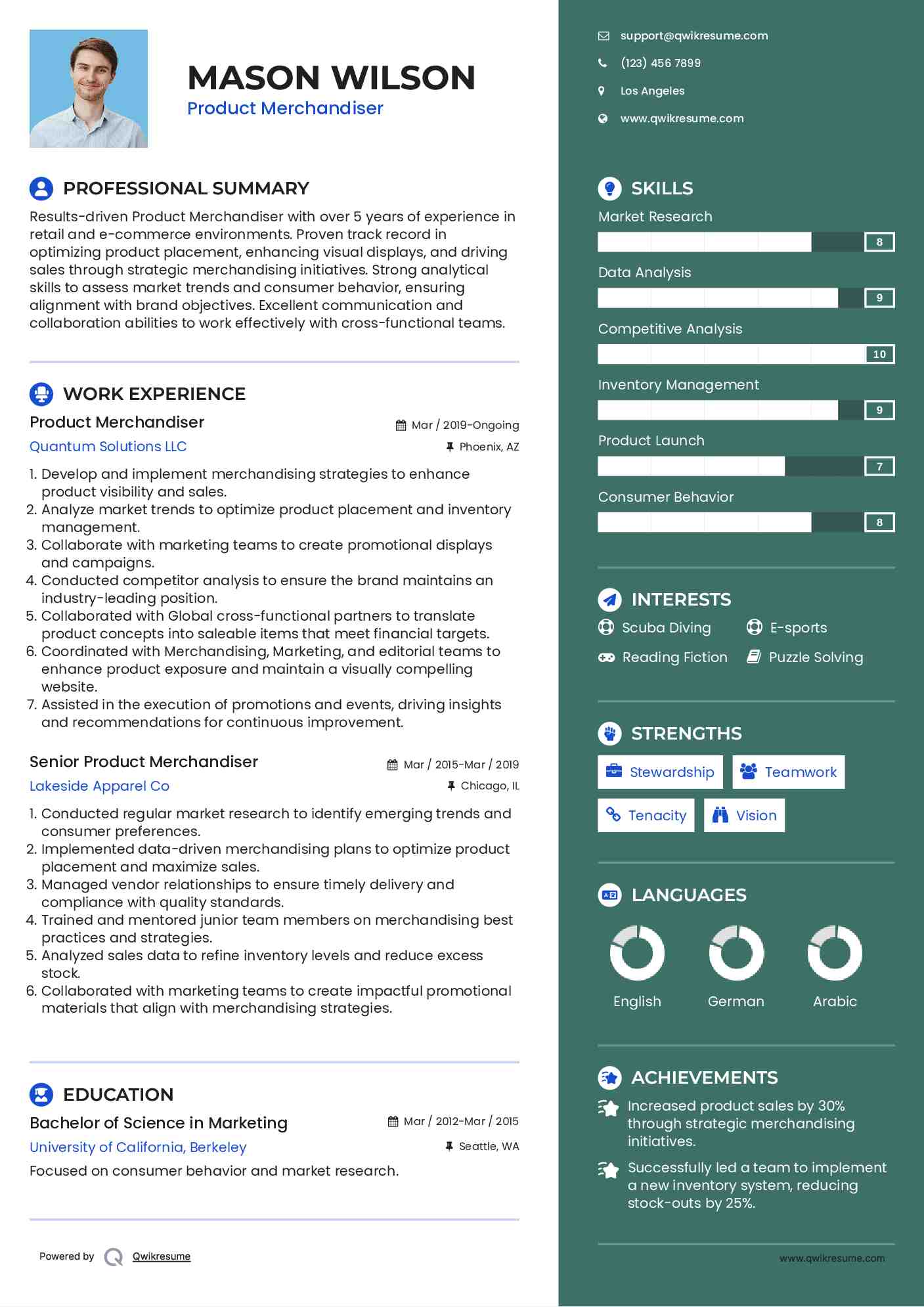 Product Merchandiser Resume Template