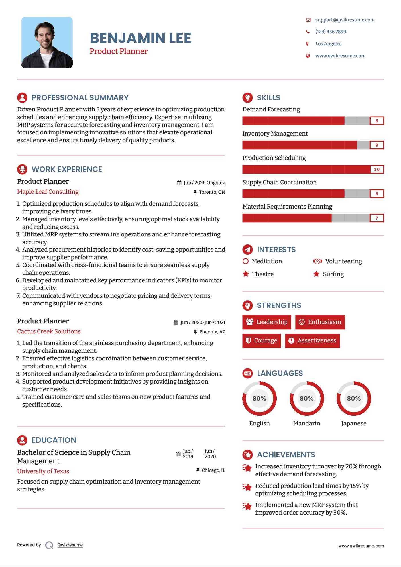 Product Planner Resume Sample