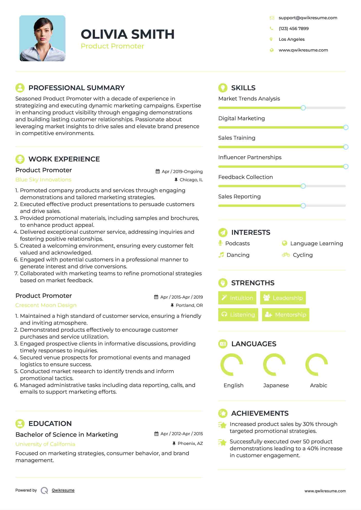 Product Promoter Resume Sample