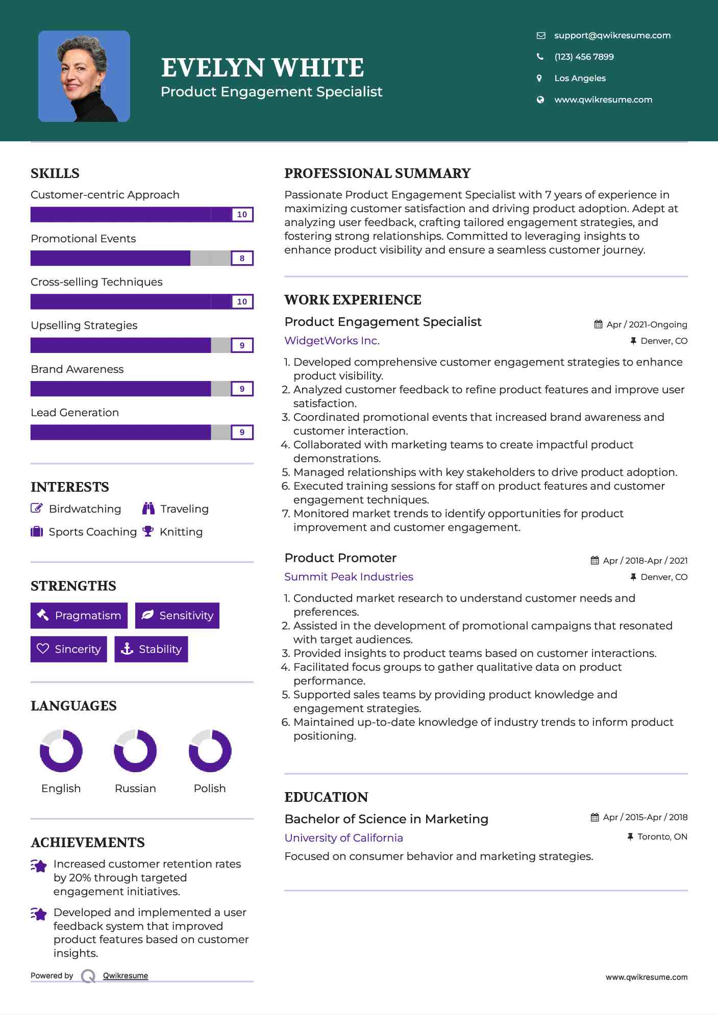 Product Engagement Specialist Resume Template