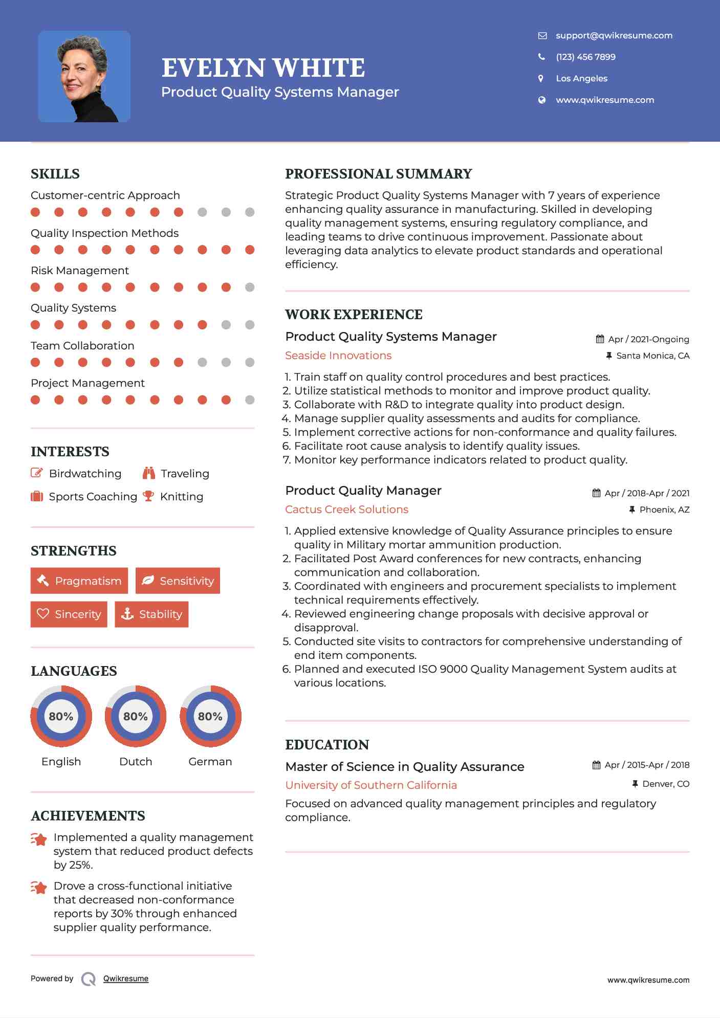 Product Quality Manager Resume Samples QwikResume
