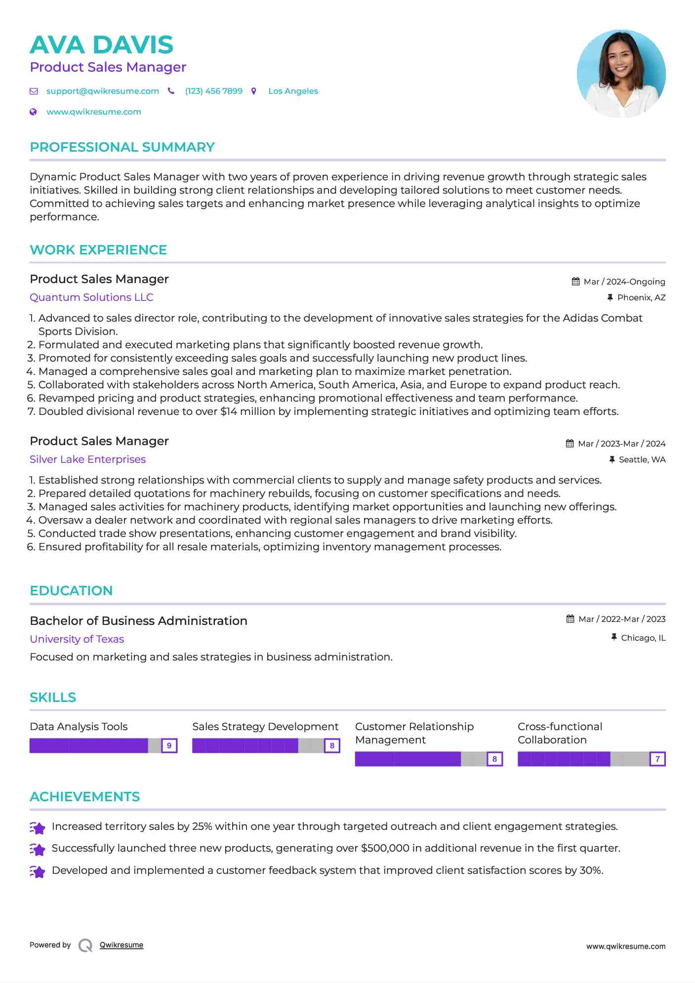 Product Sales Manager Resume Format