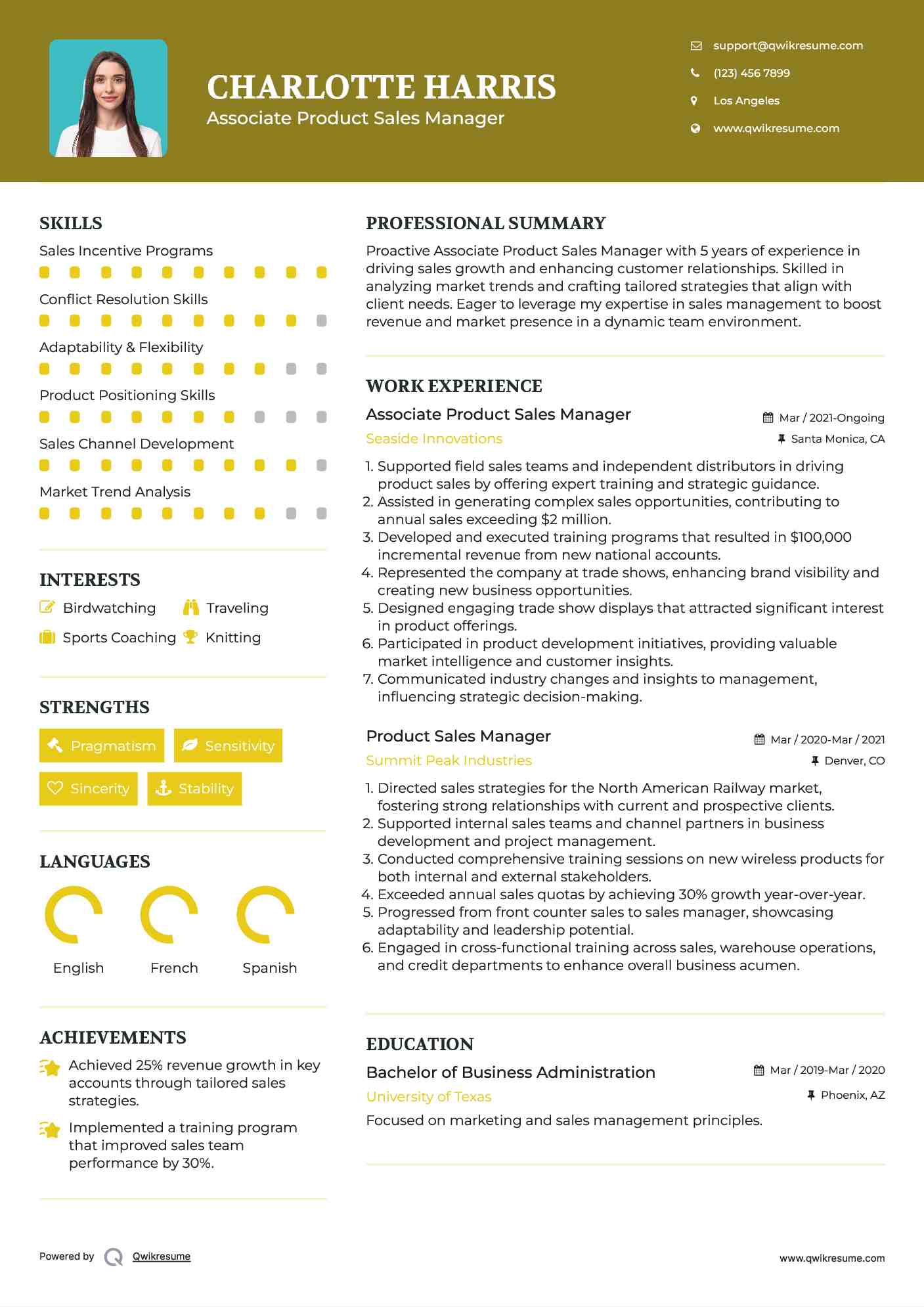 Associate Product Sales Manager Resume Format