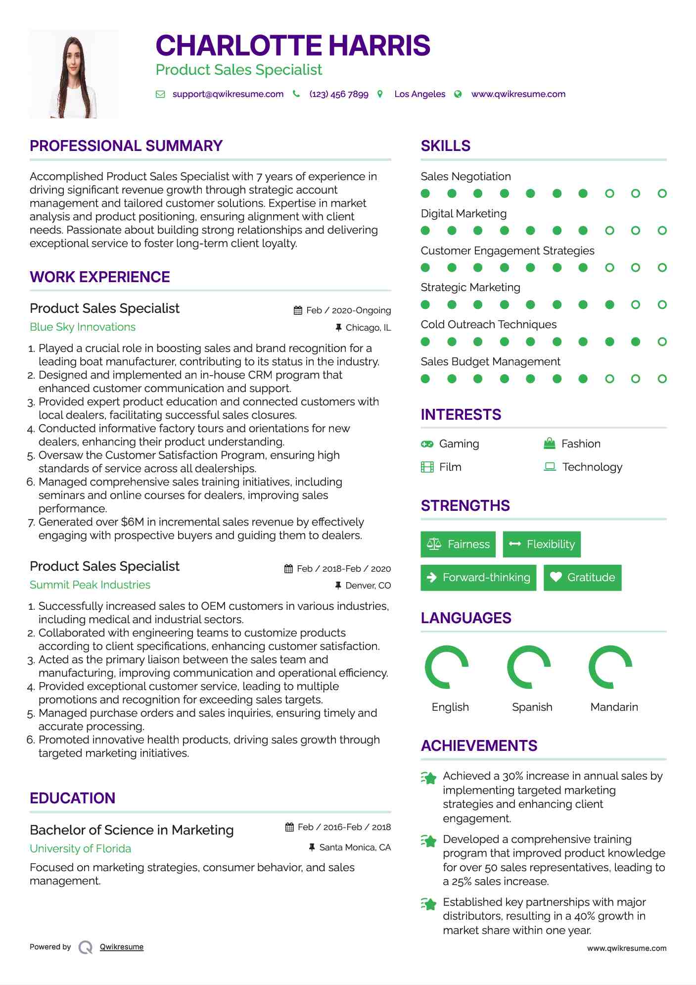 Product Sales Specialist Resume Template