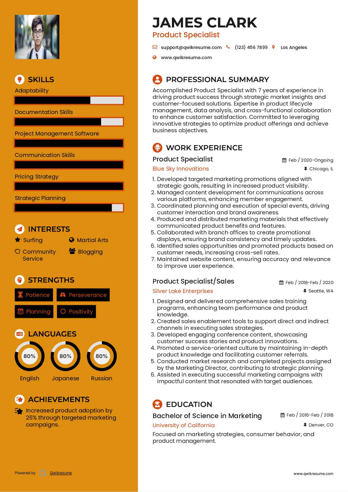 Product Specialist Resume Model