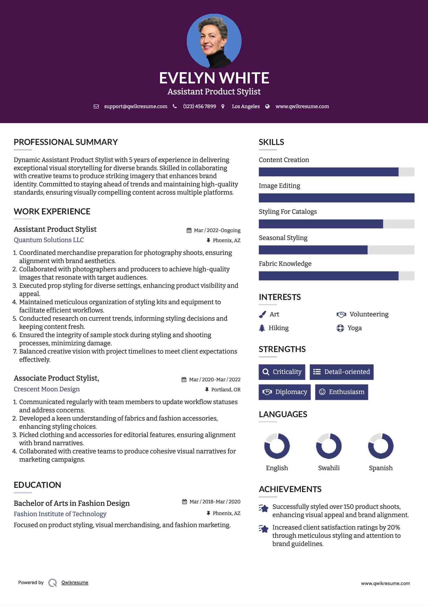 Assistant Product Stylist Resume Format