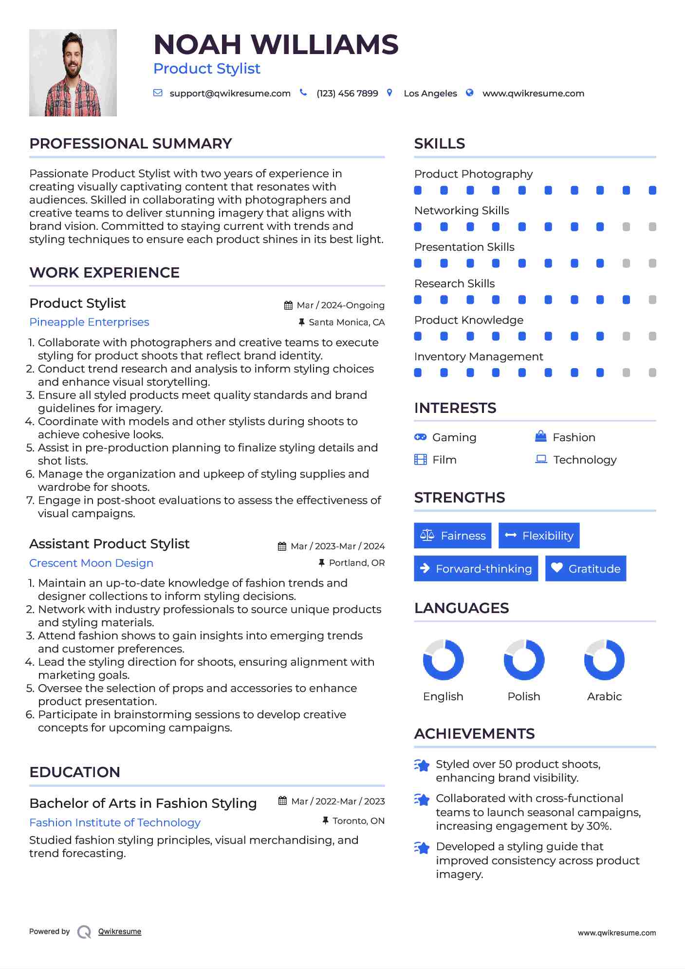 Product Stylist Resume Model