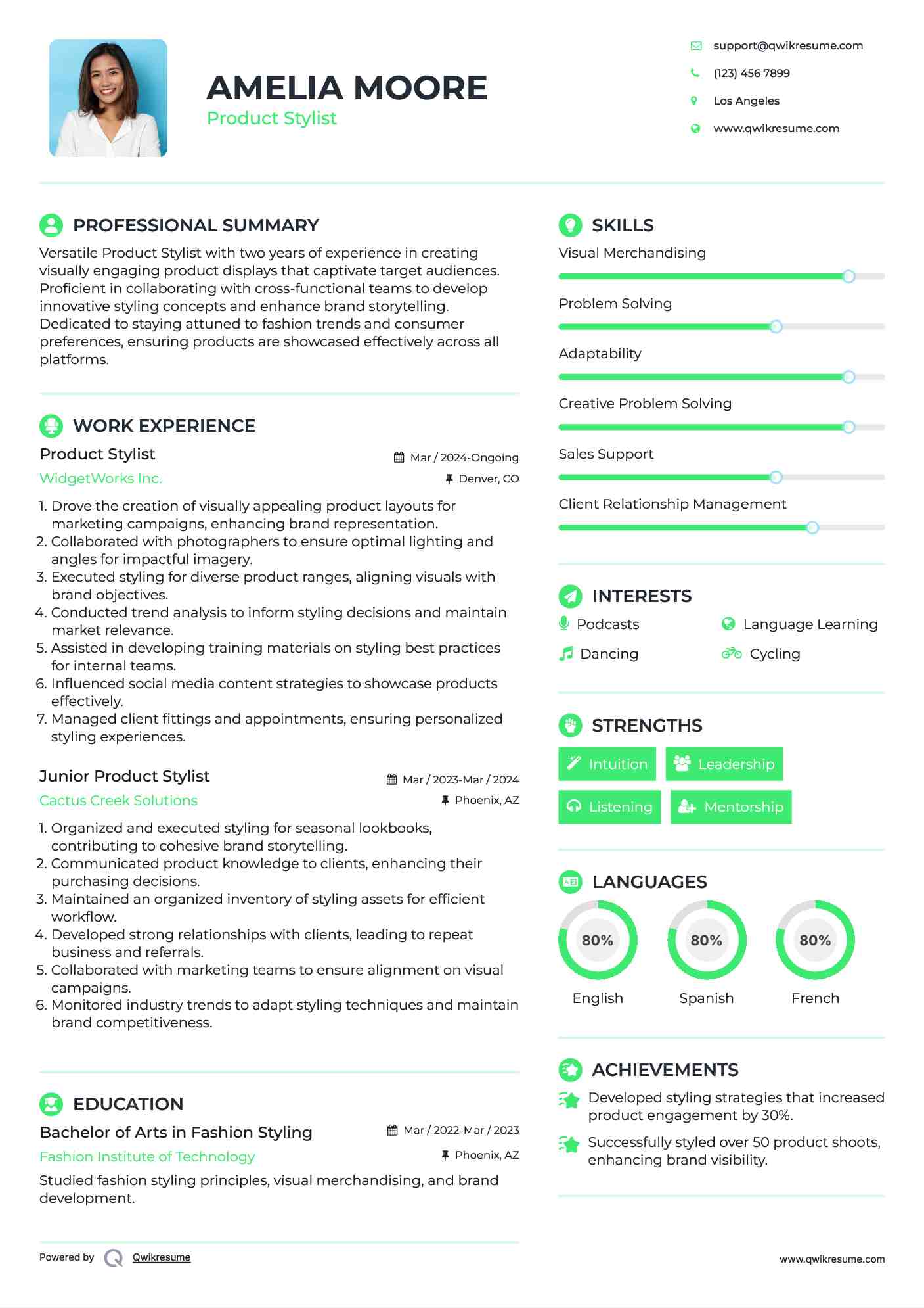 Product Stylist Resume Format