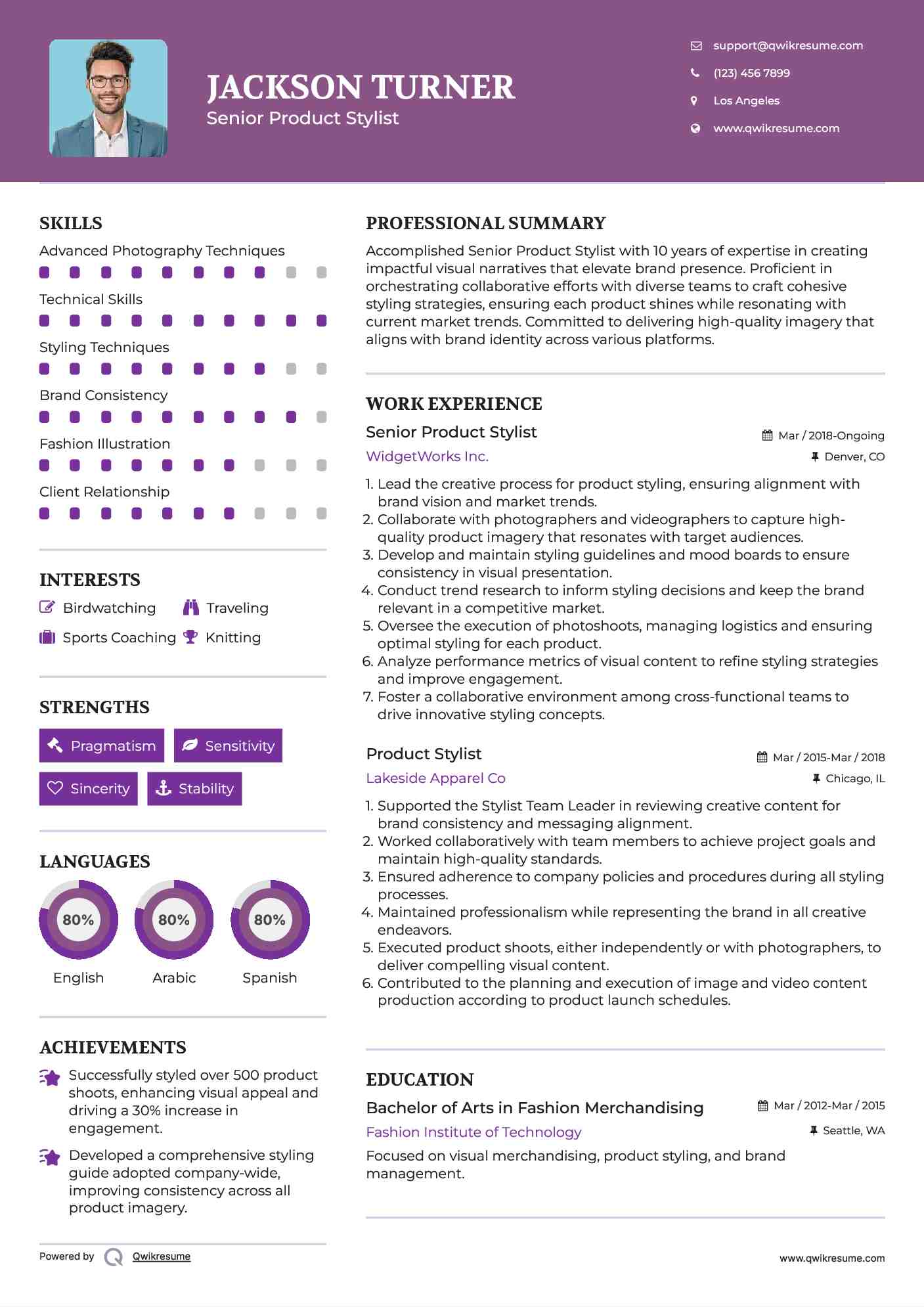 Senior Product Stylist Resume Template
