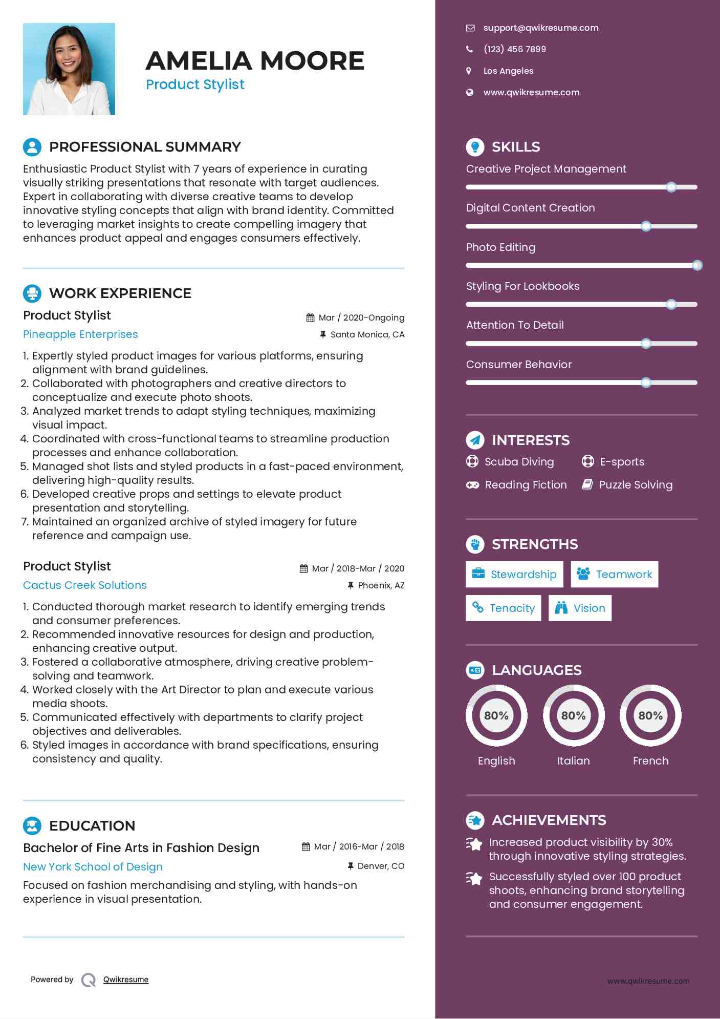 Product Stylist Resume Sample