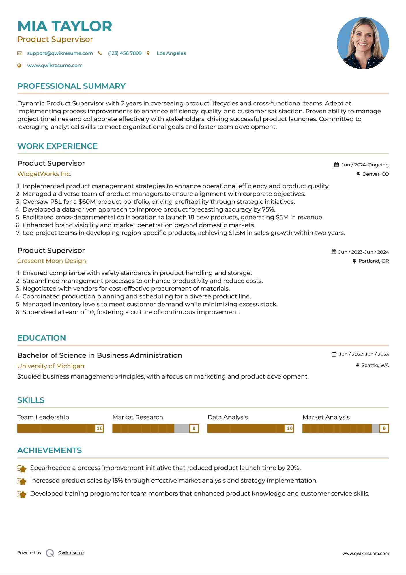 Product Supervisor Resume Format