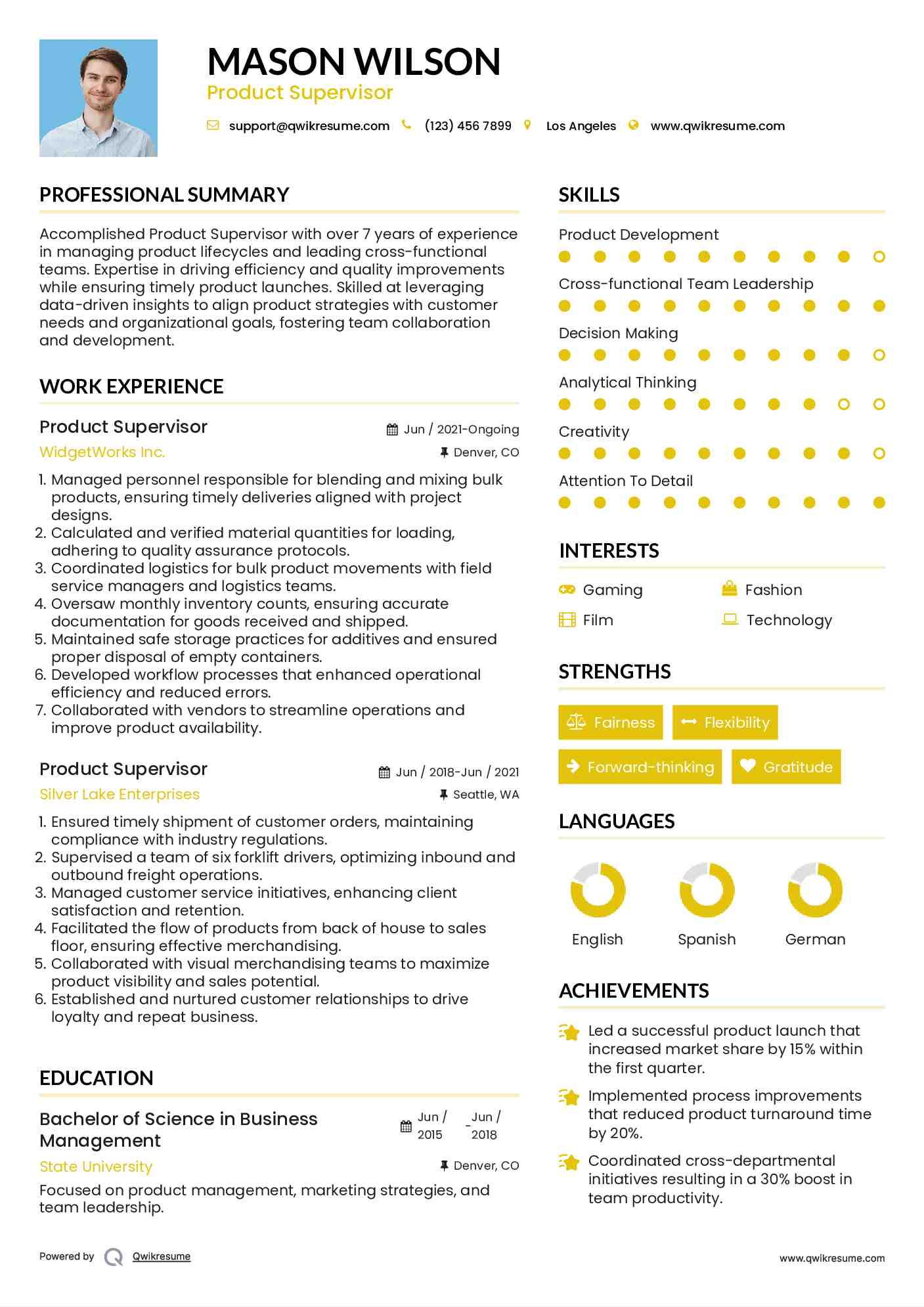 Product Supervisor Resume Model