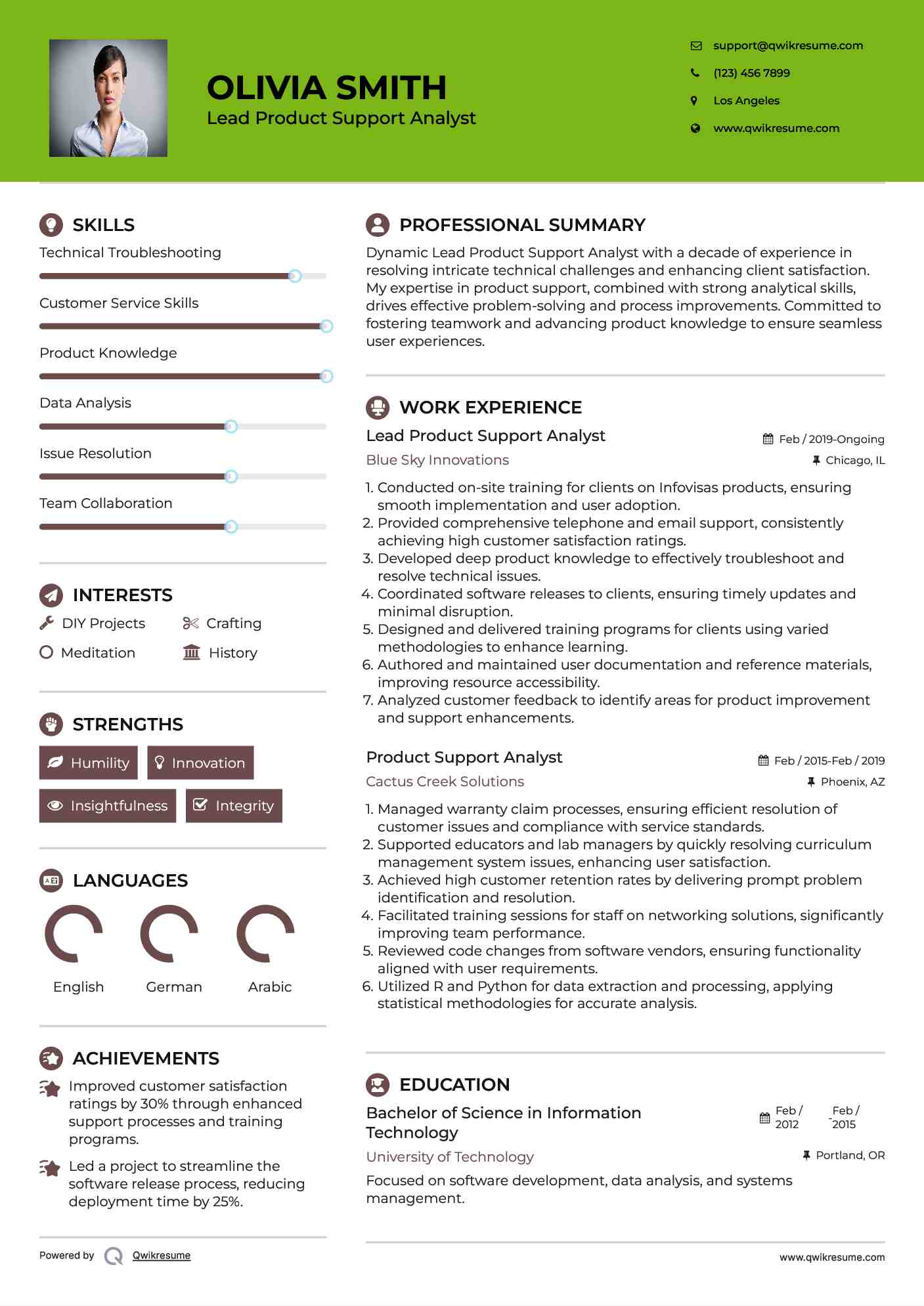 Lead Product Support Analyst Resume Template