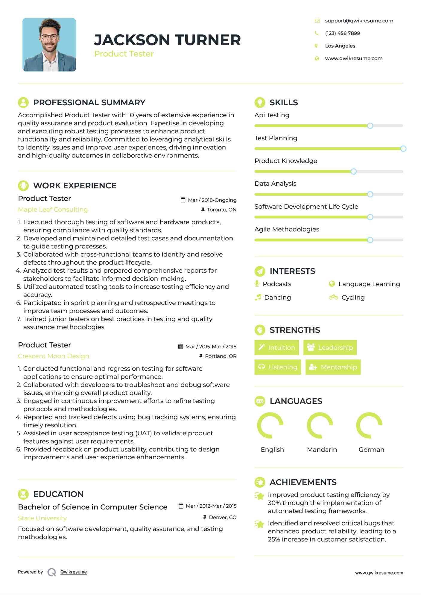 Product Tester Resume Format