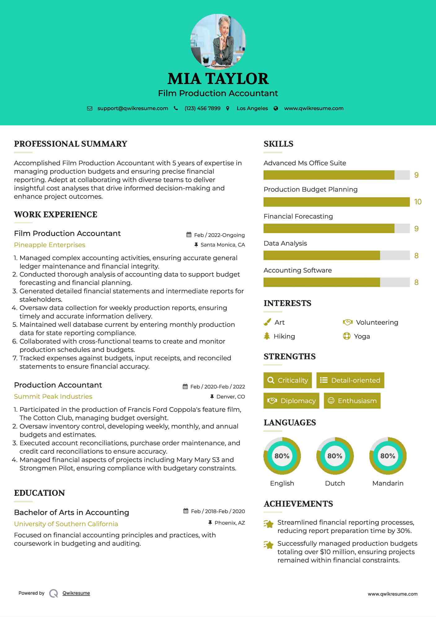 Film Production Accountant Resume Format