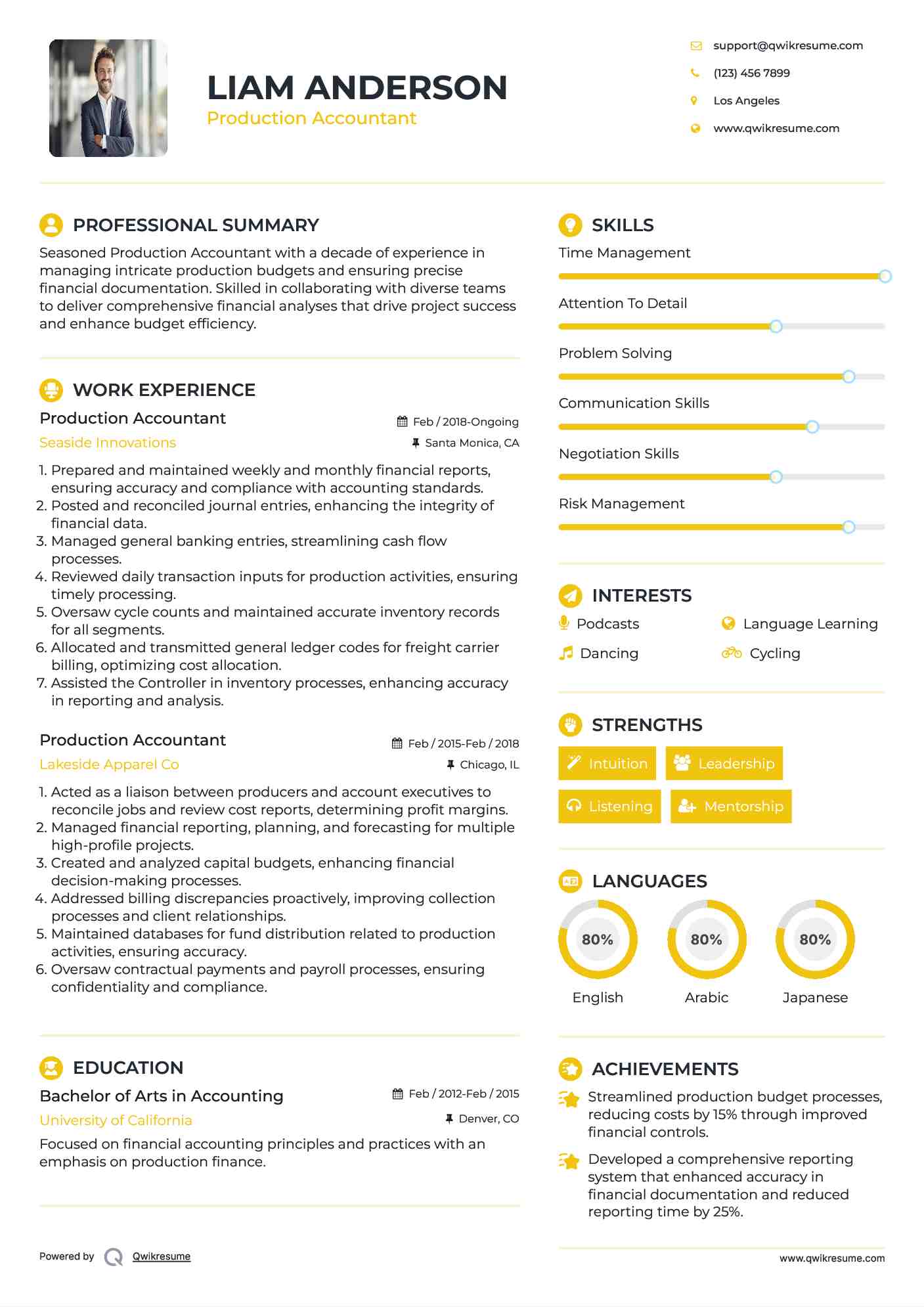 Production Accountant Resume Example