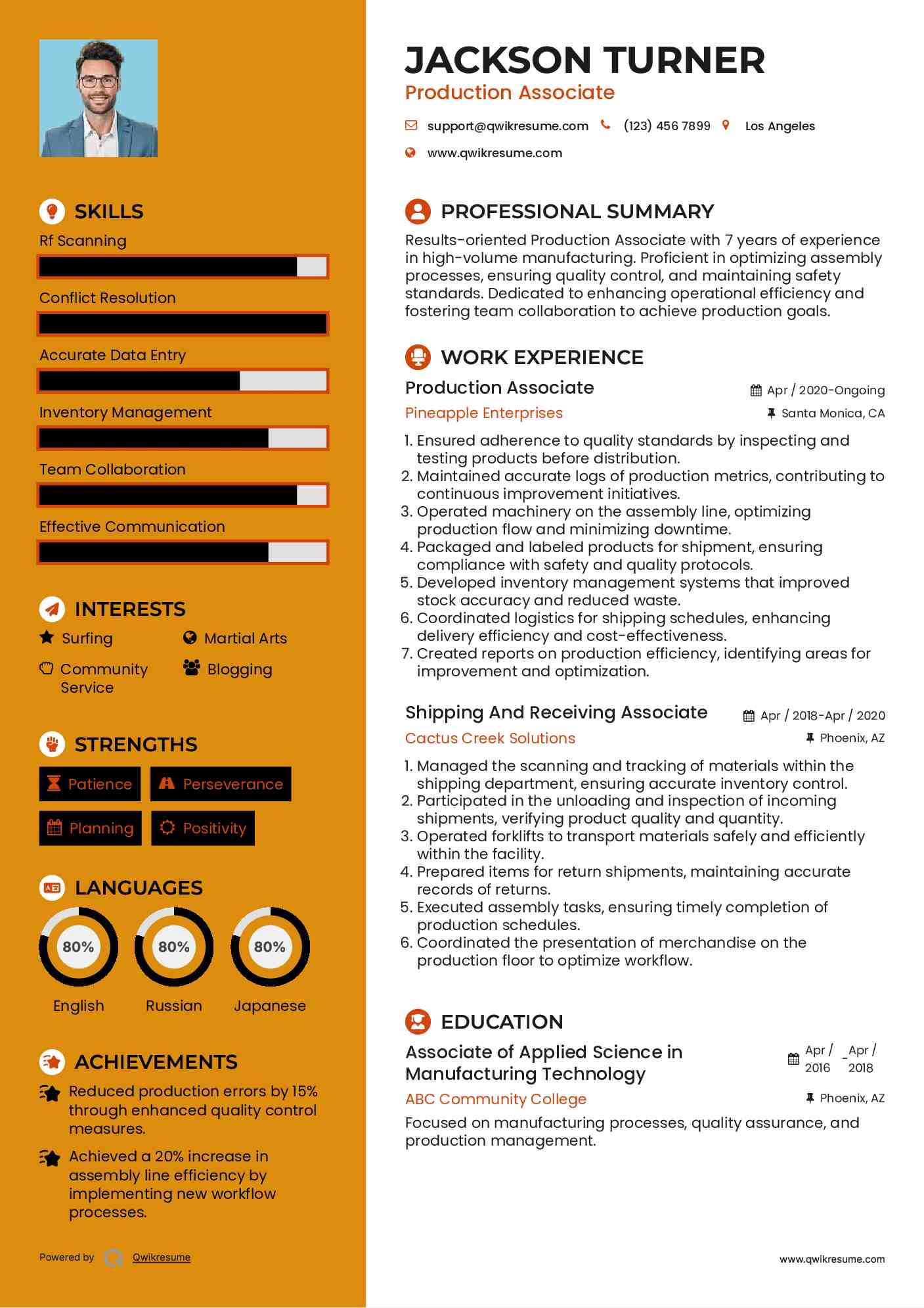 Production Associate Resume Model