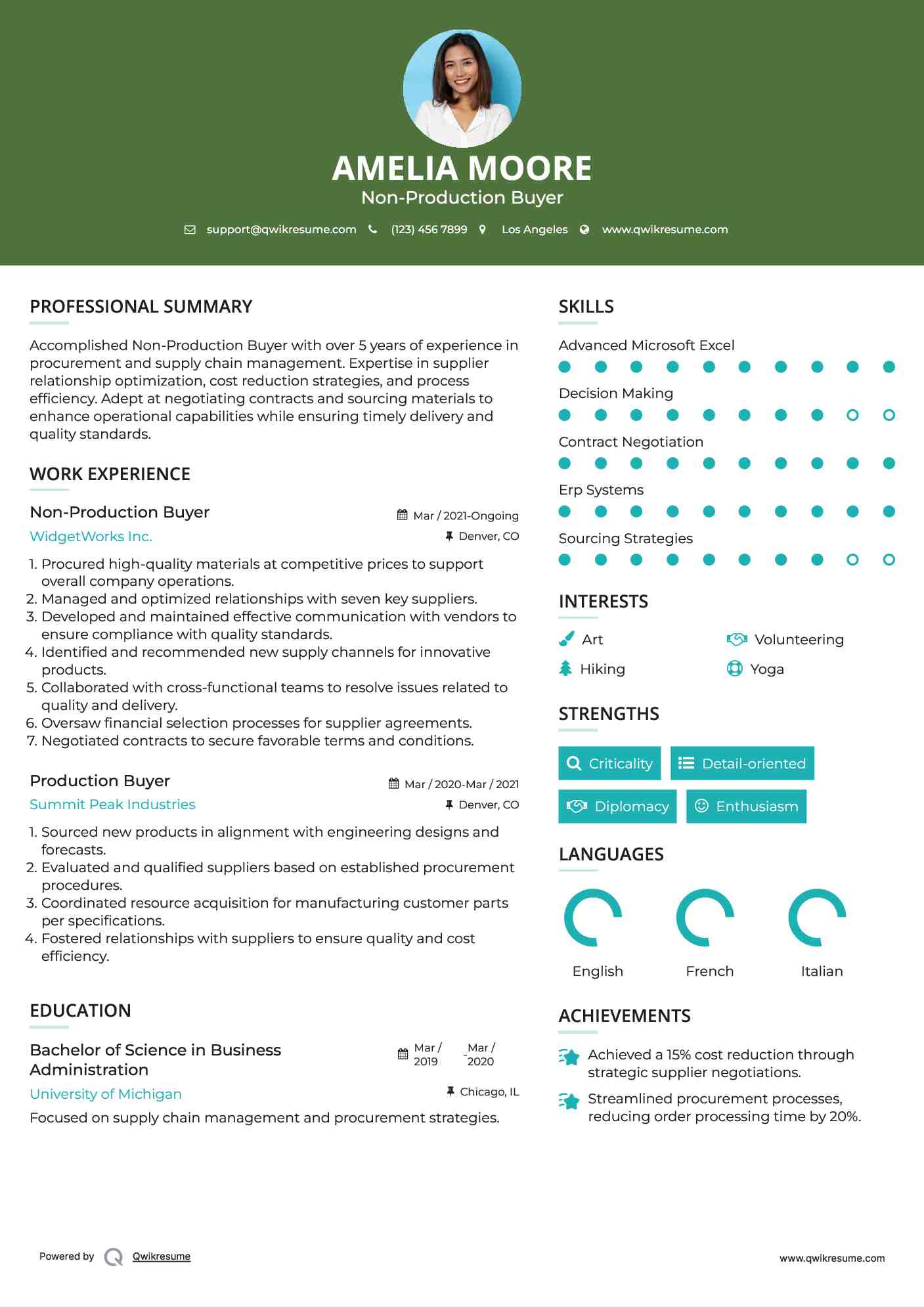 Non-Production Buyer
 Resume Format