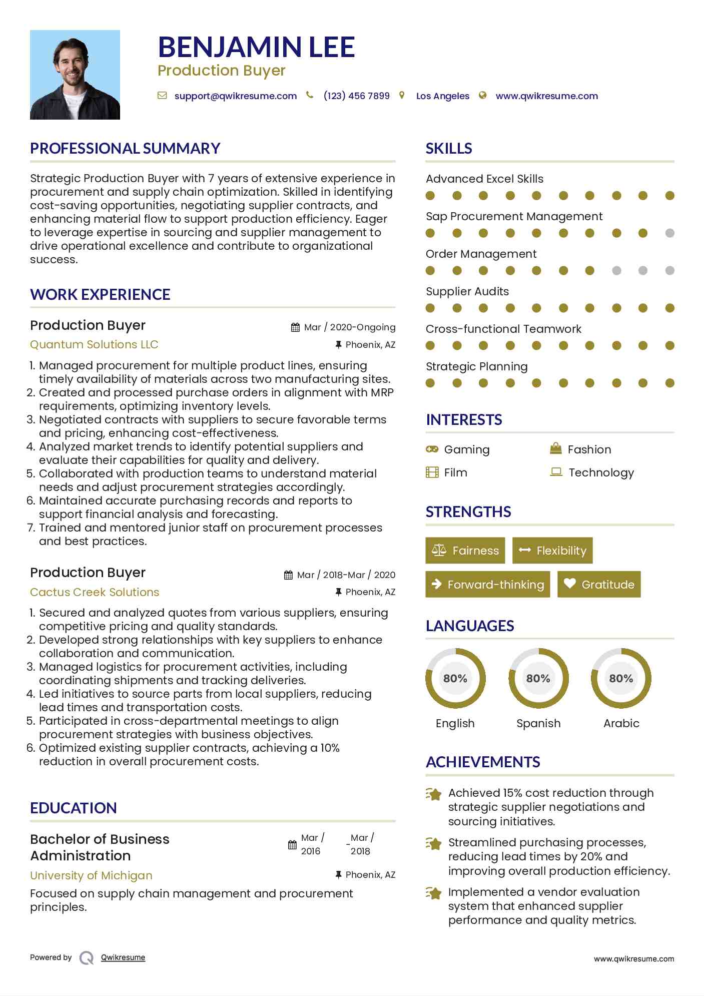 Production Buyer Resume Format