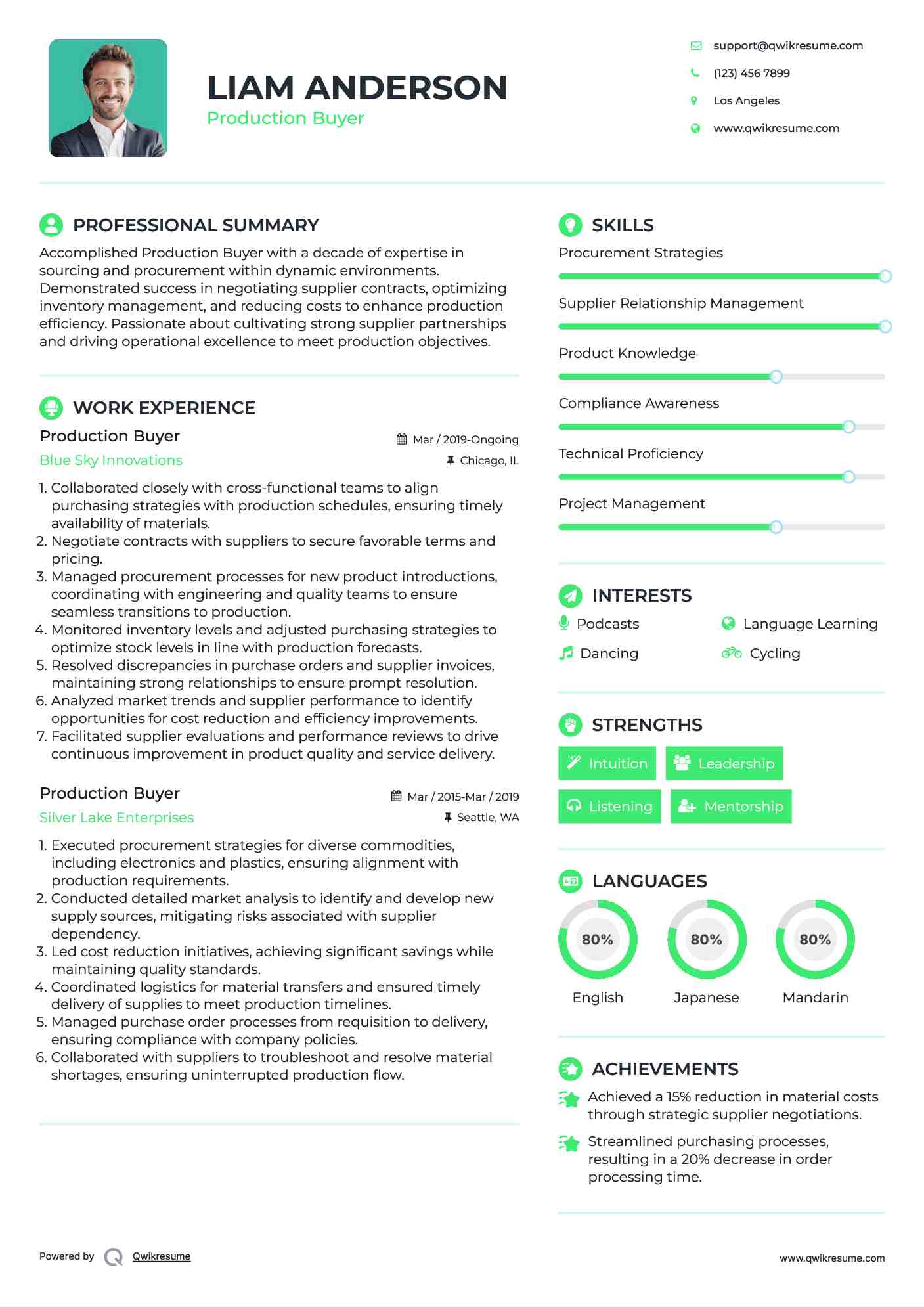 Production Buyer Resume Format