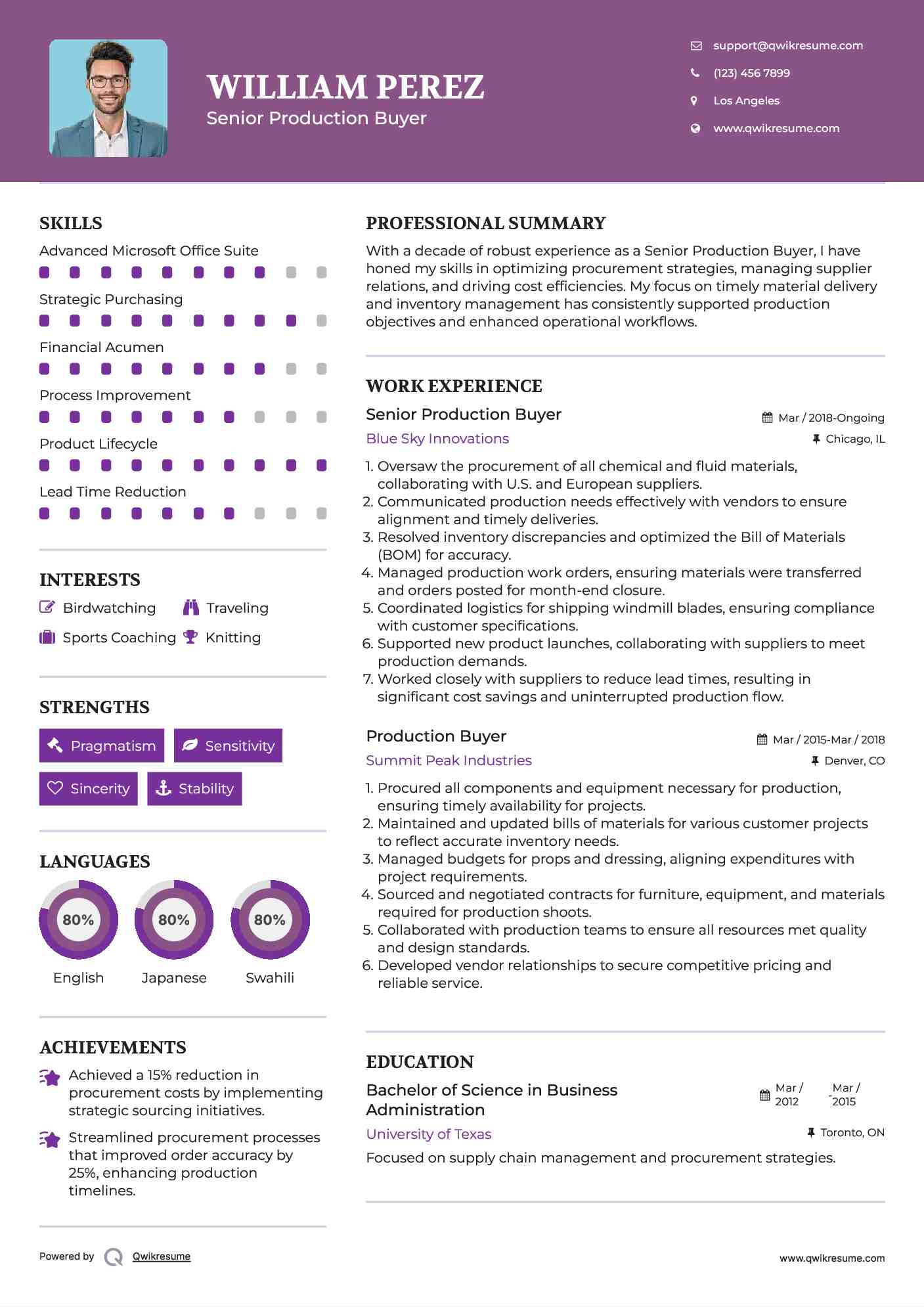 Senior Production Buyer Resume Format