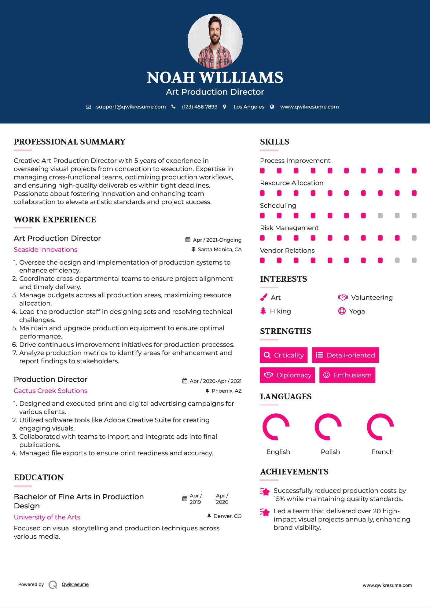 Art Production Director Resume Template