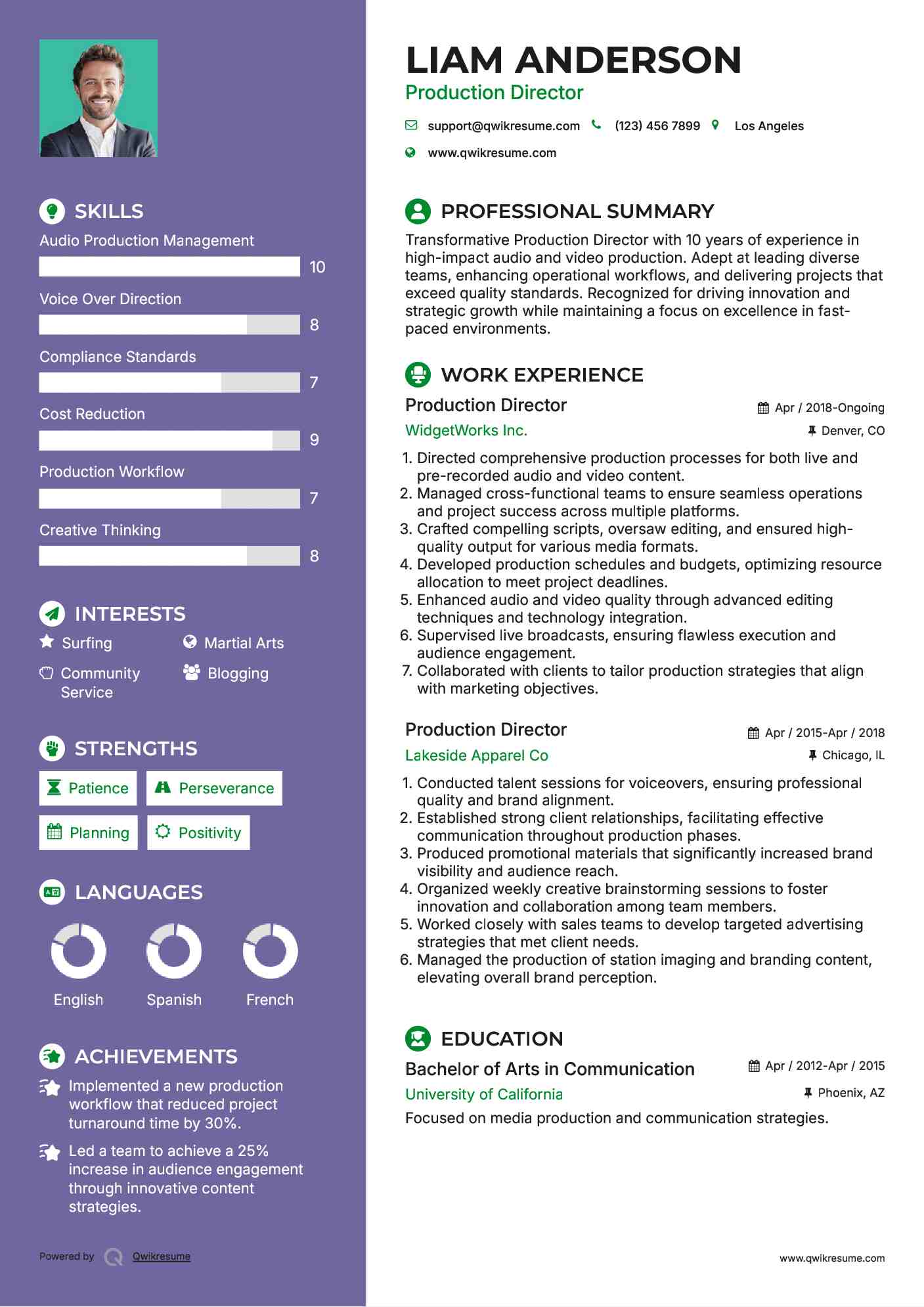 Production Director Resume Template