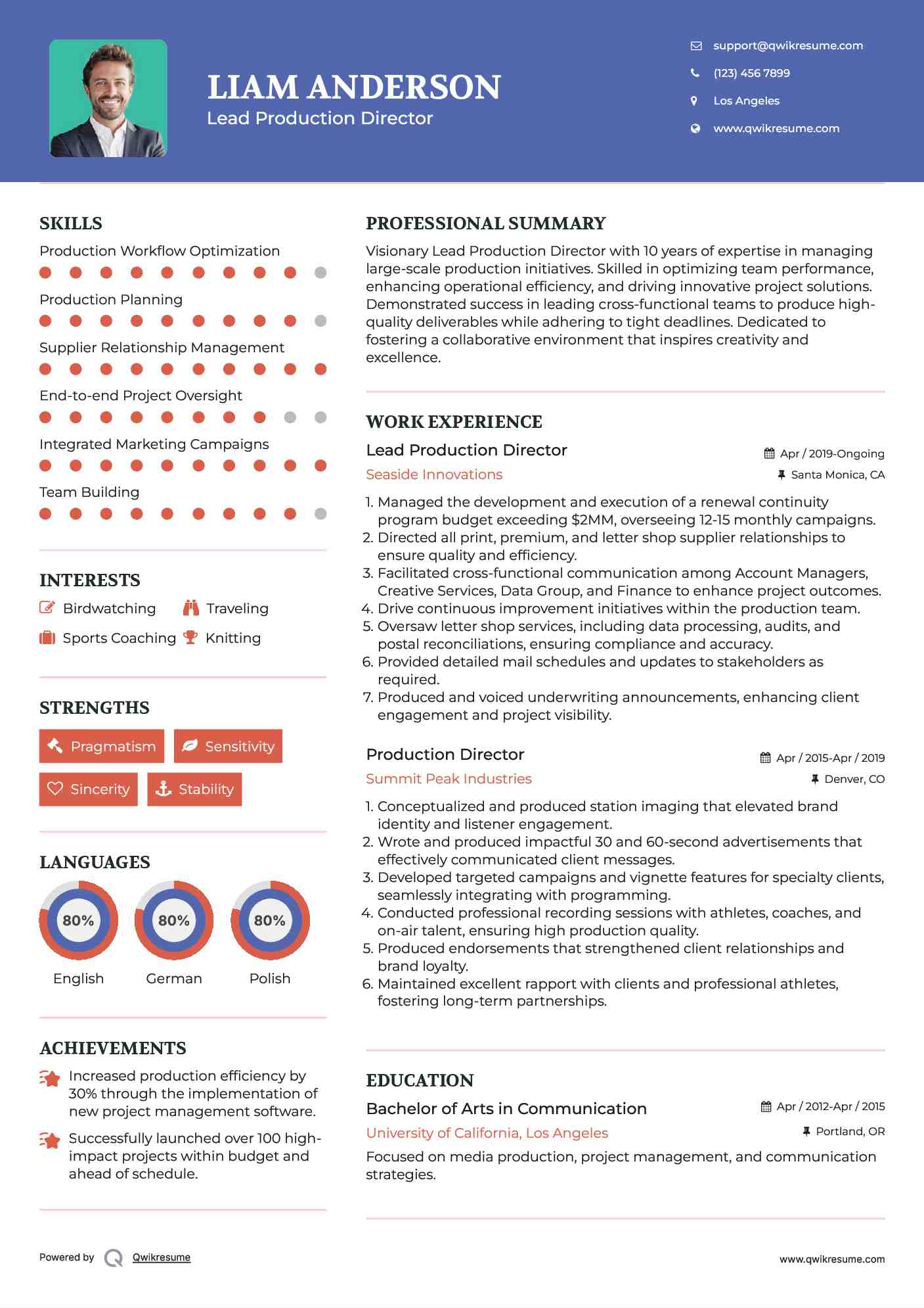 Lead Production Director
 Resume Format