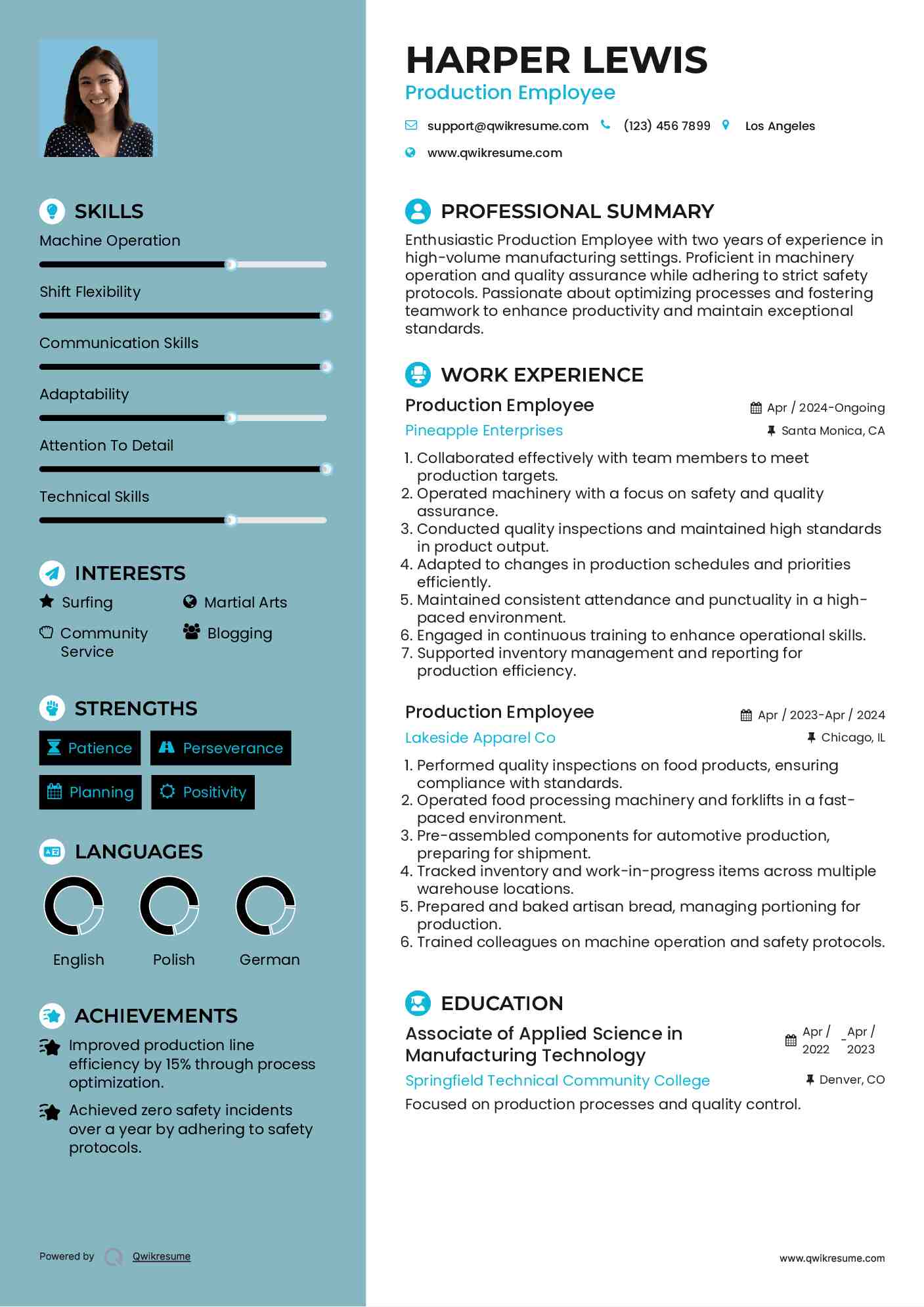 Production Employee Resume Template