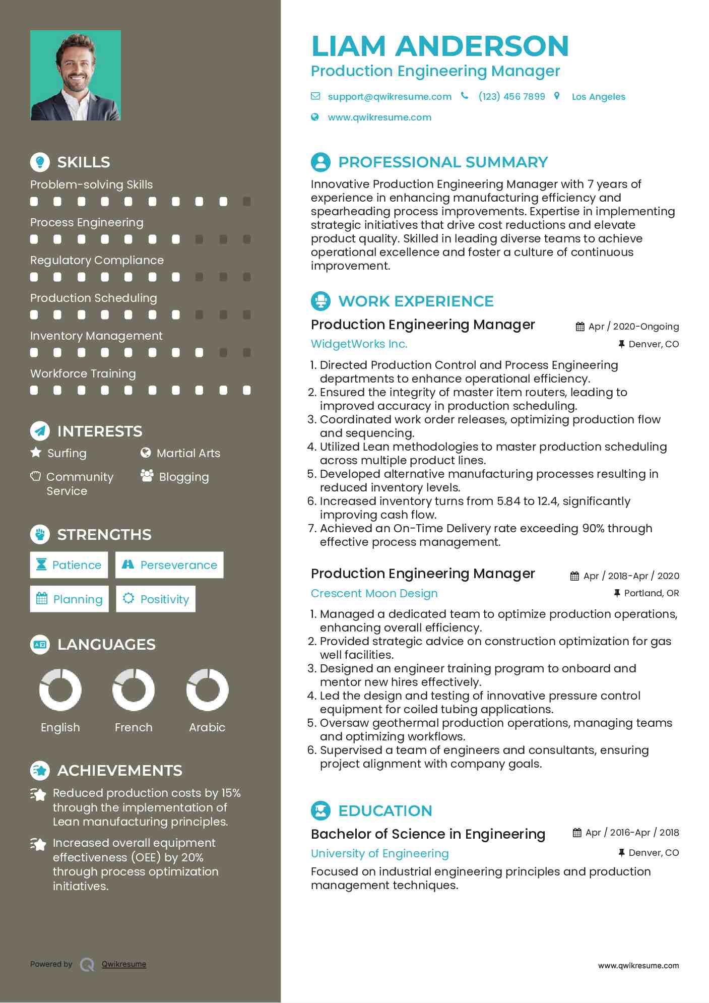 Production Engineering Manager Resume Samples QwikResume