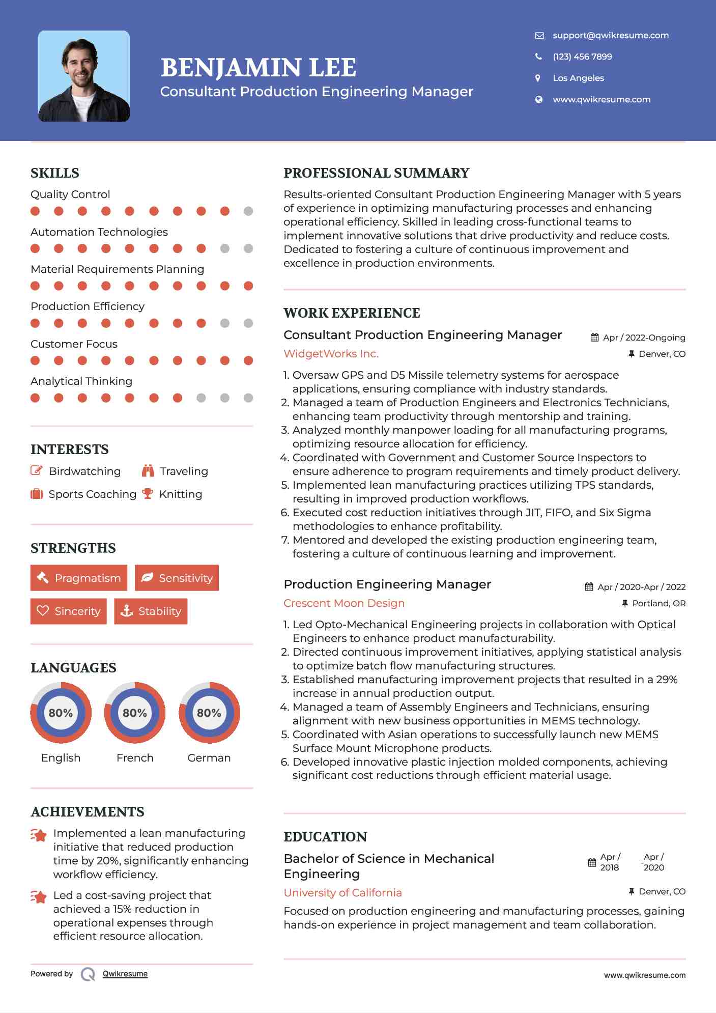 Production Engineering Manager Resume Samples QwikResume