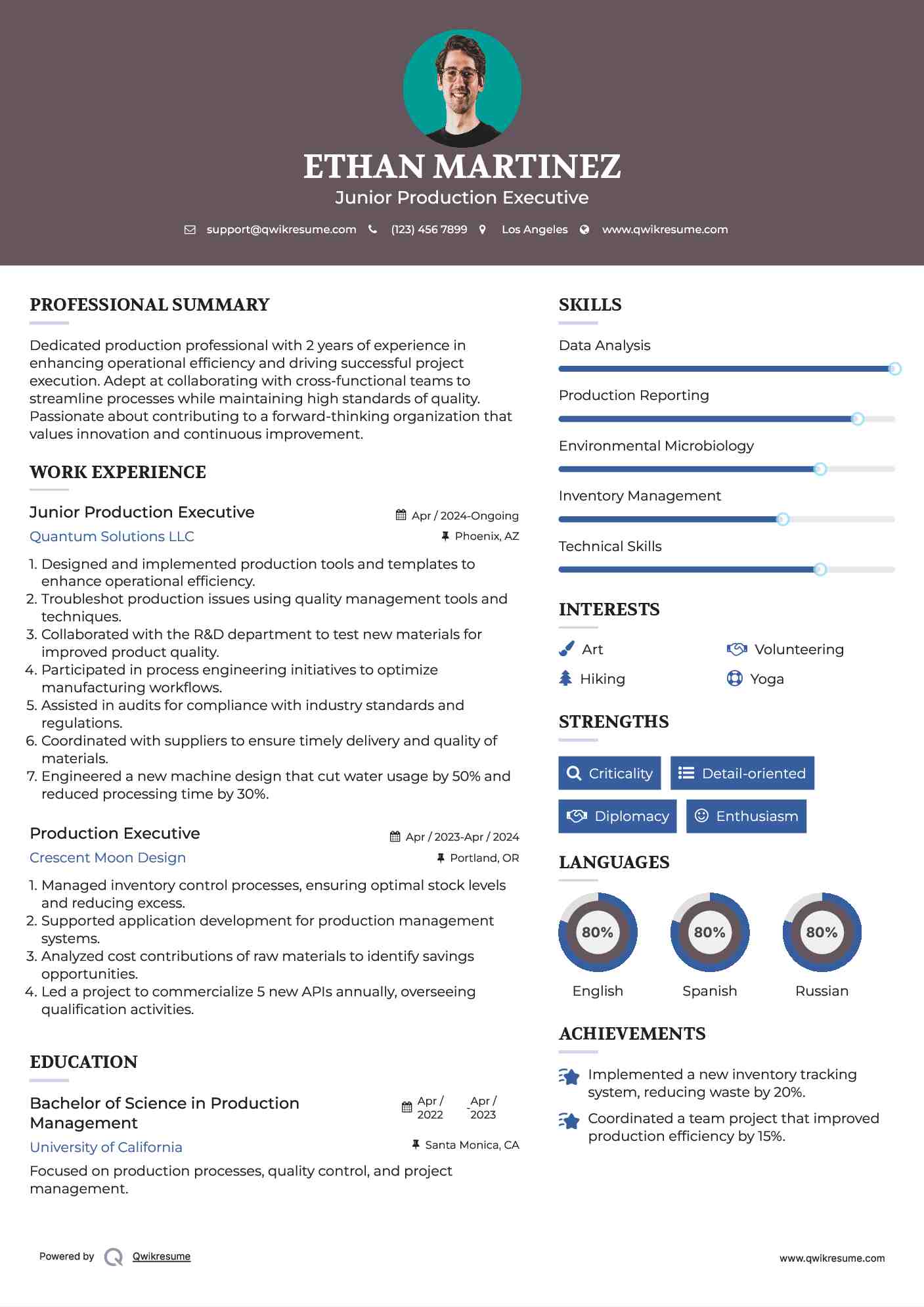 Junior Production Executive Resume Template