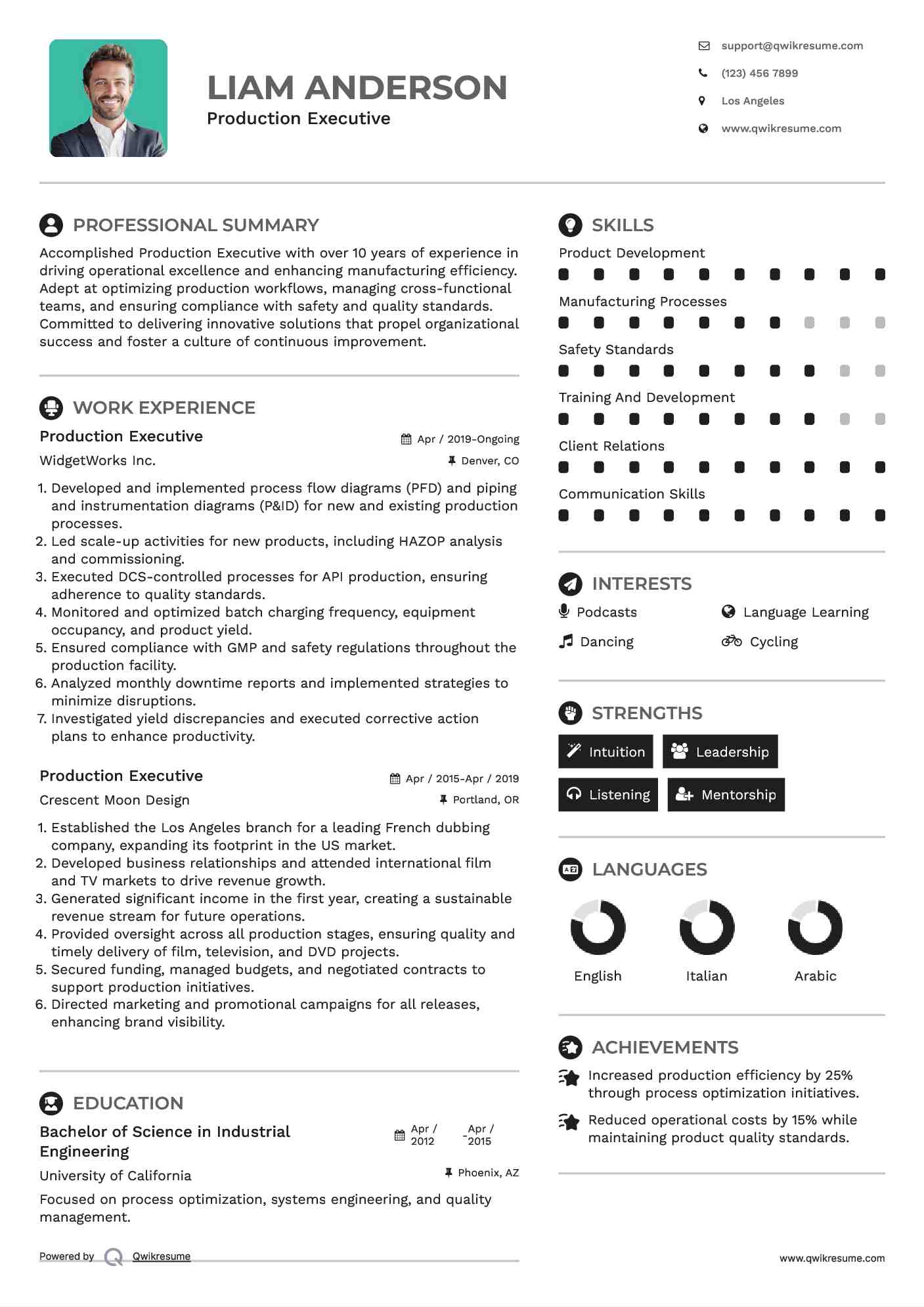 Production Executive Resume Template