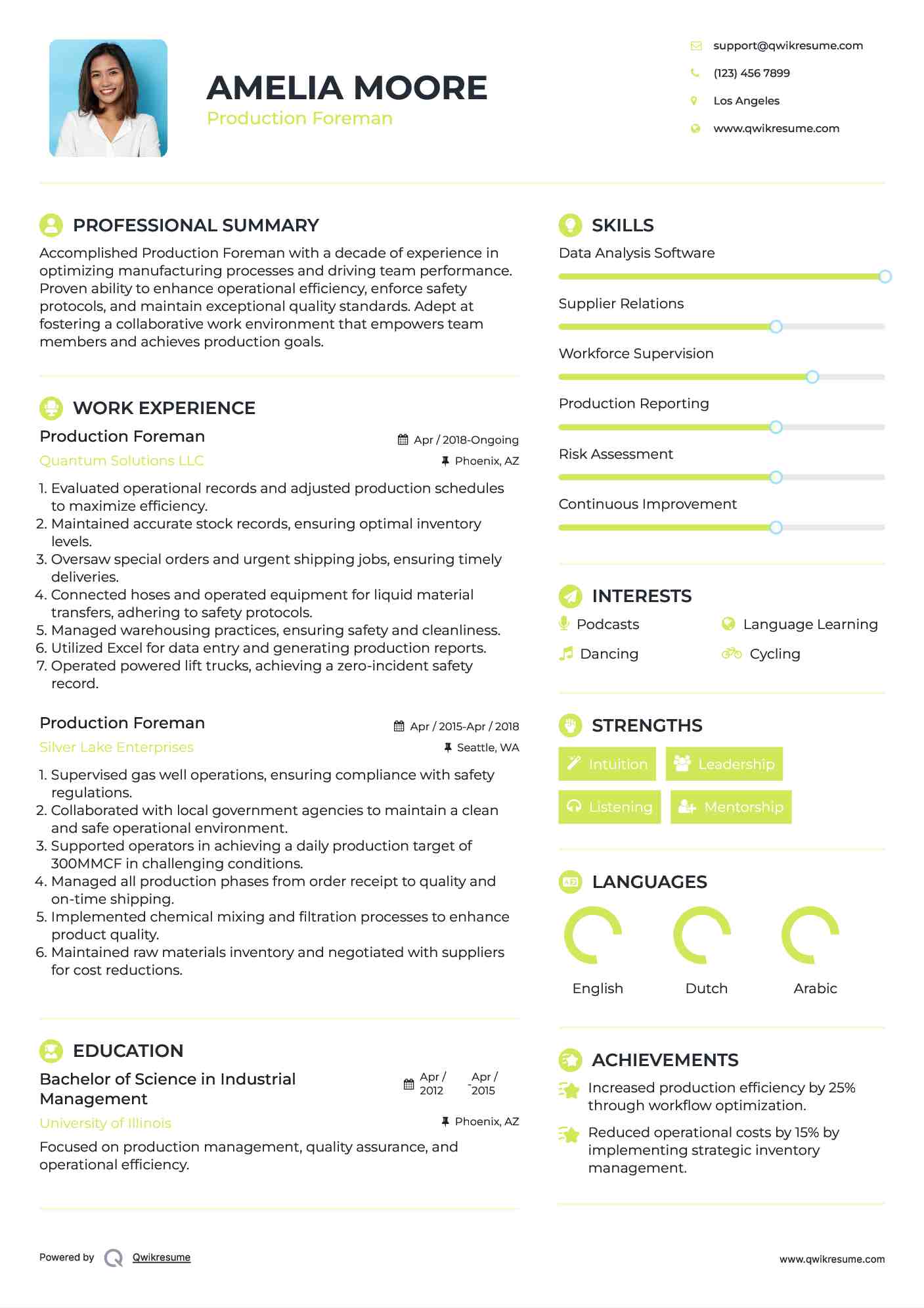 Production Foreman Resume Template