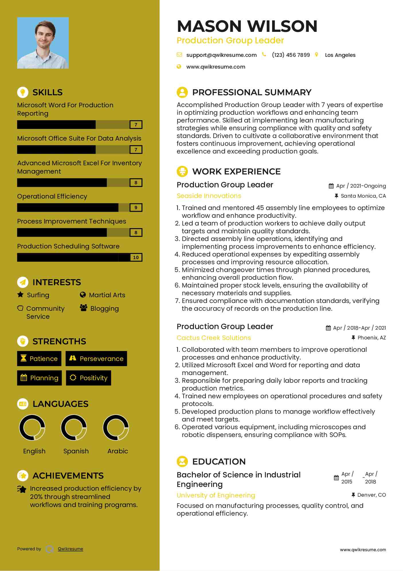 Production Group Leader Resume Format