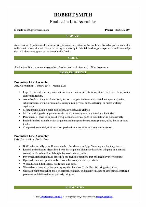 Production Line Assembler Resume - Production Line Assembler 1603182077 Pdf 