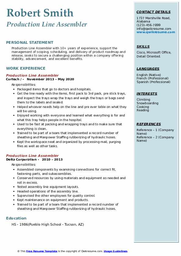 Production Line Assembler Resume - Production Line Assembler 1603182267 Pdf 