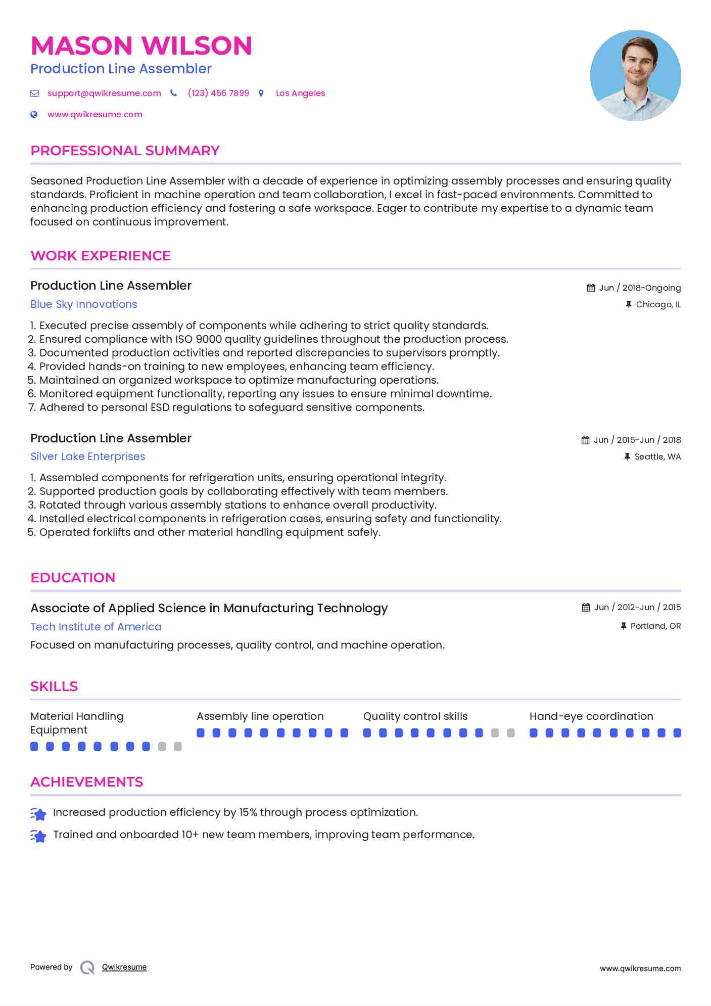 Production Line Assembler Resume Format