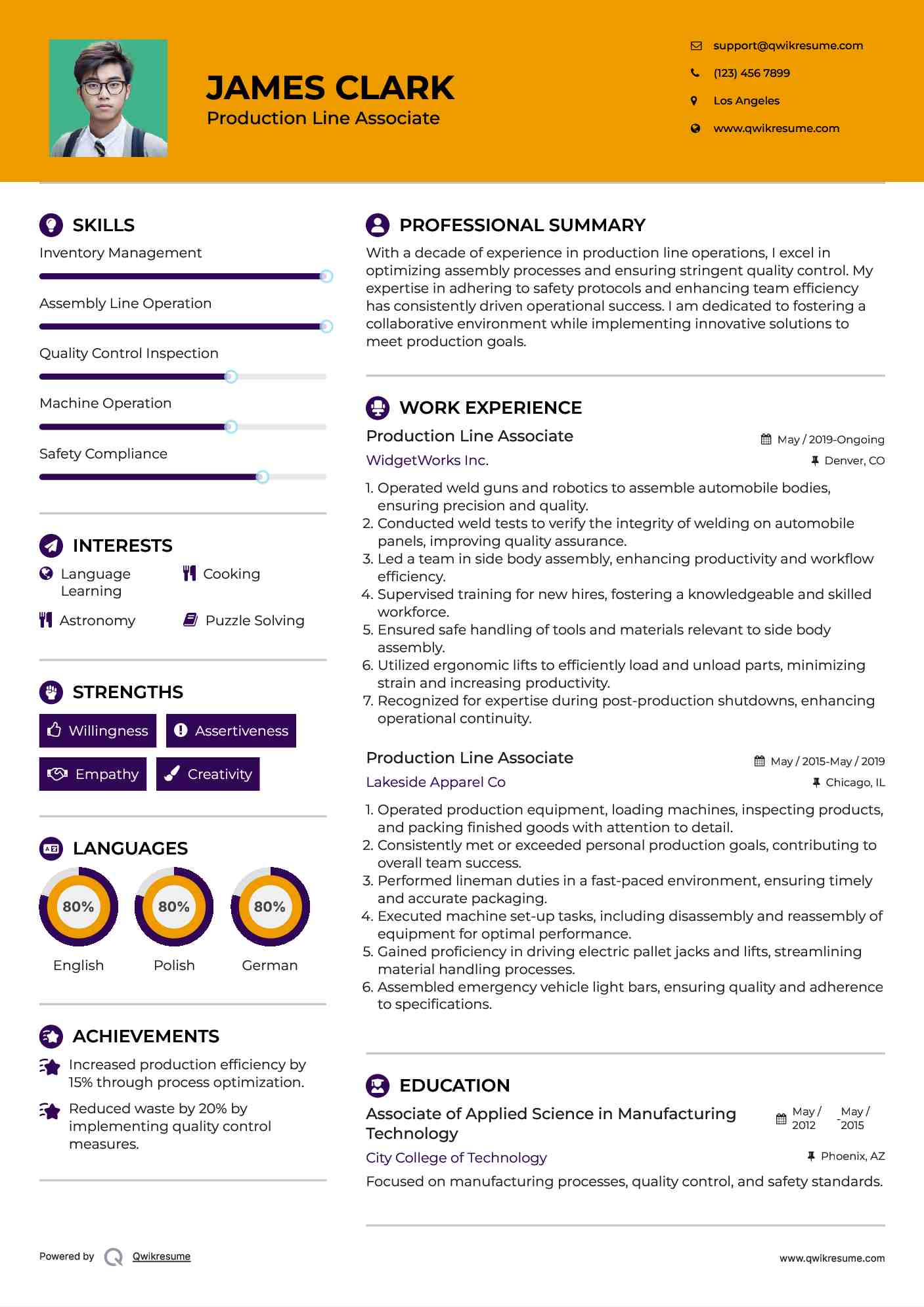 Production Line Associate Resume Template