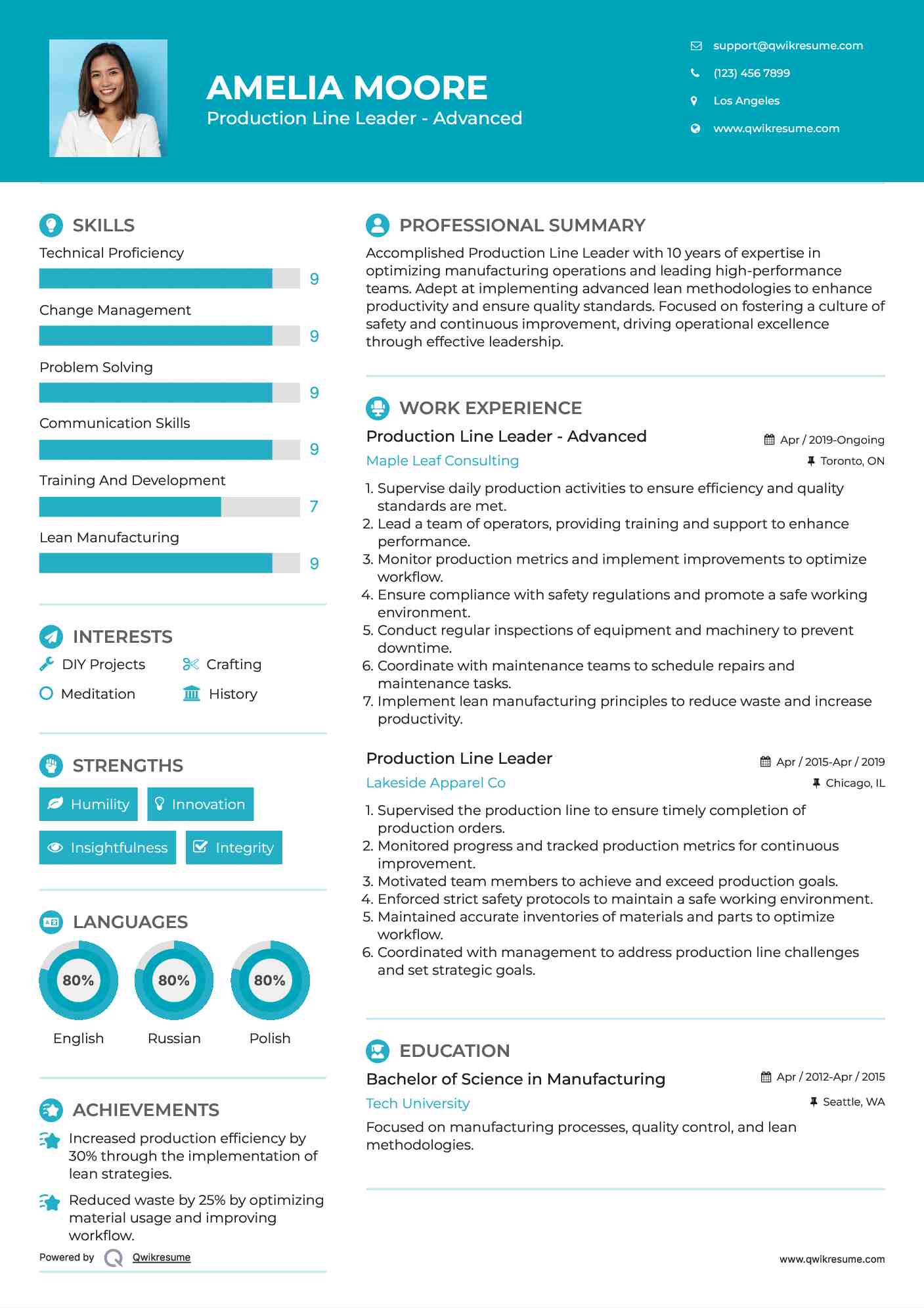 Production Line Leader Resume Samples QwikResume