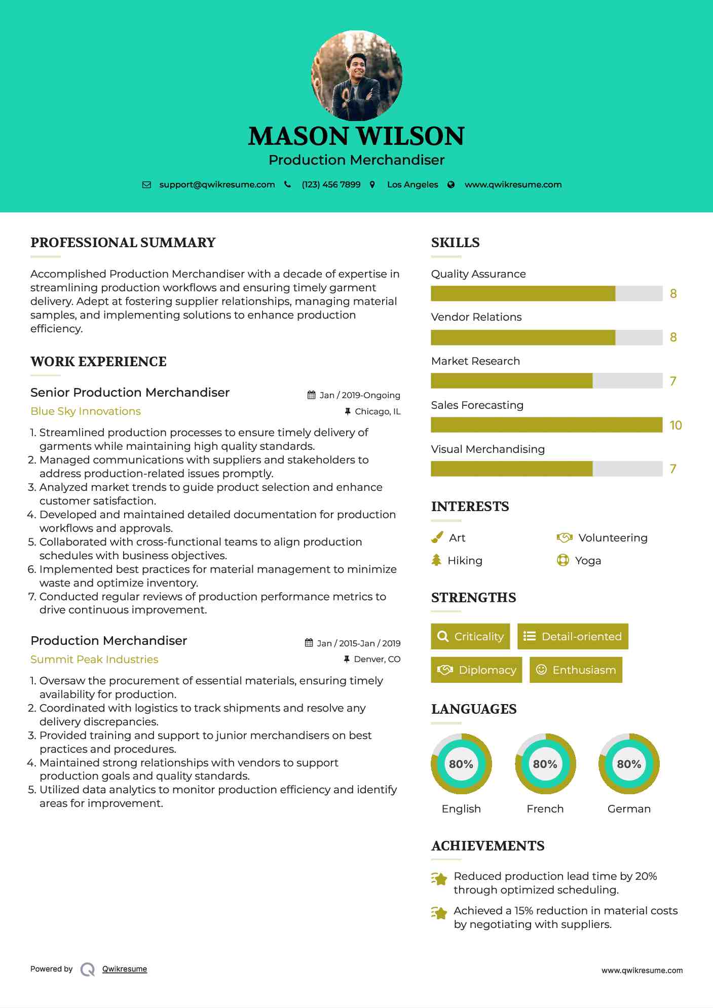 Senior Production Merchandiser Resume Format