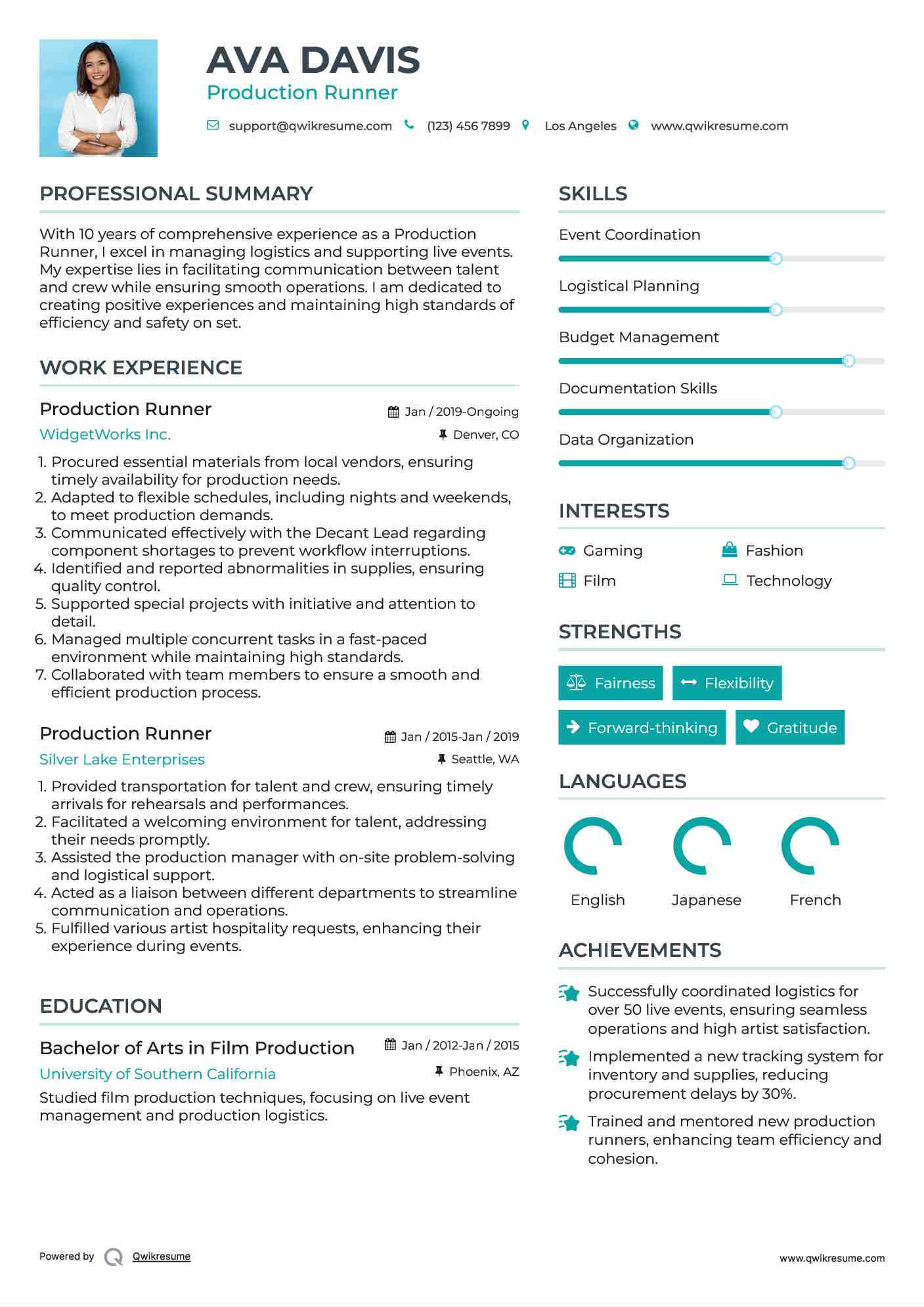 Production Runner Resume Samples QwikResume