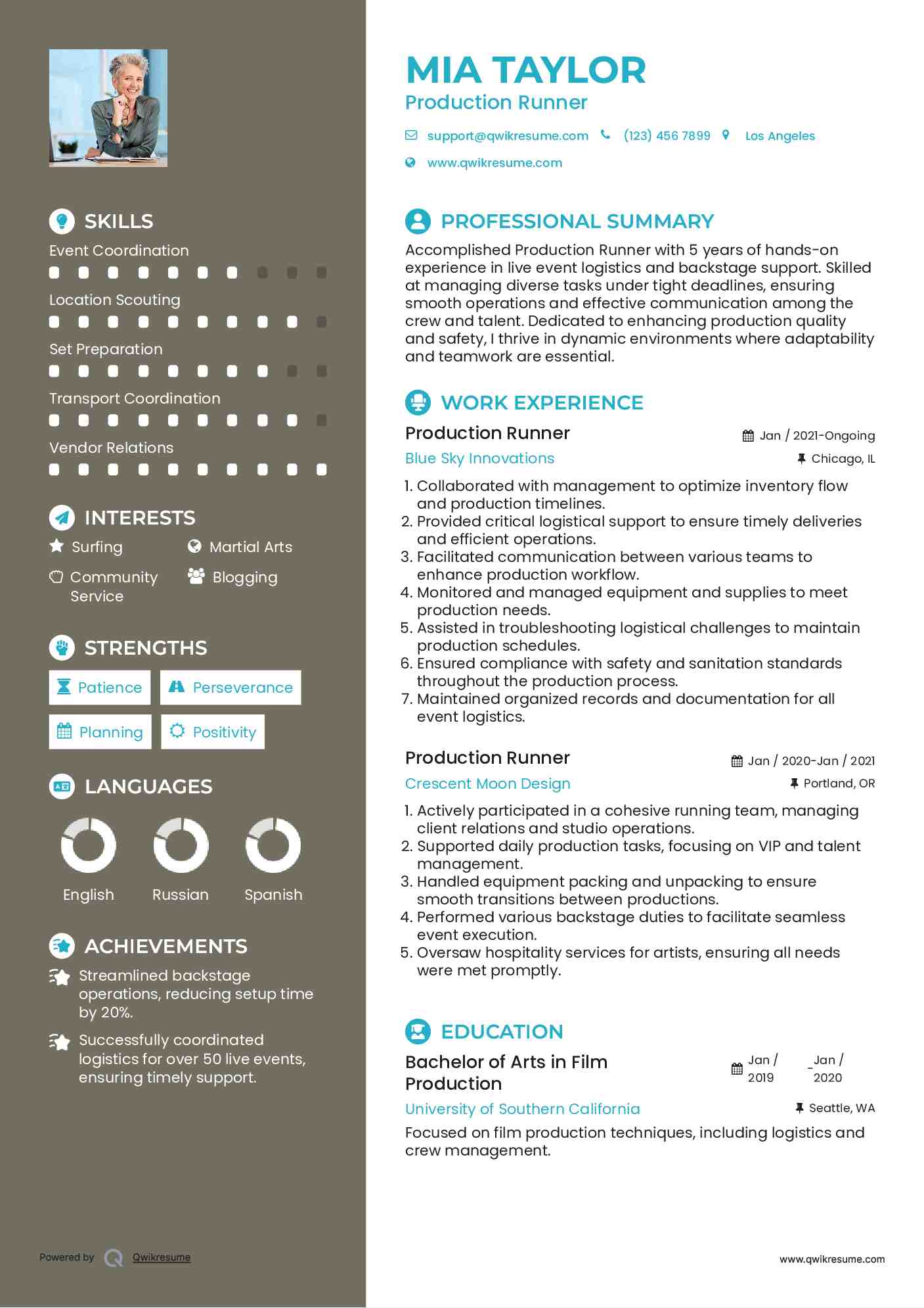 Production Runner Resume Template