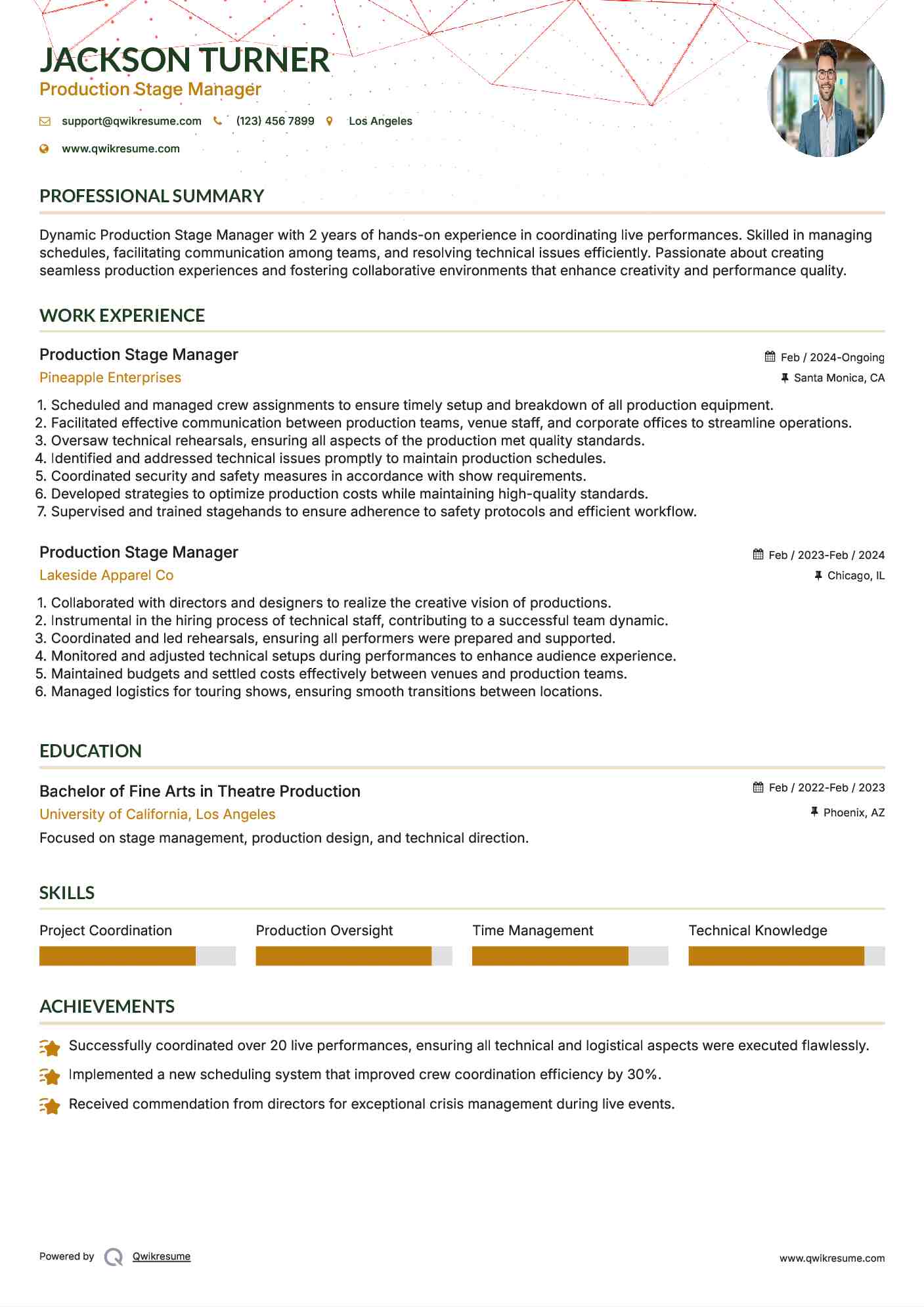 Production Stage Manager Resume Template