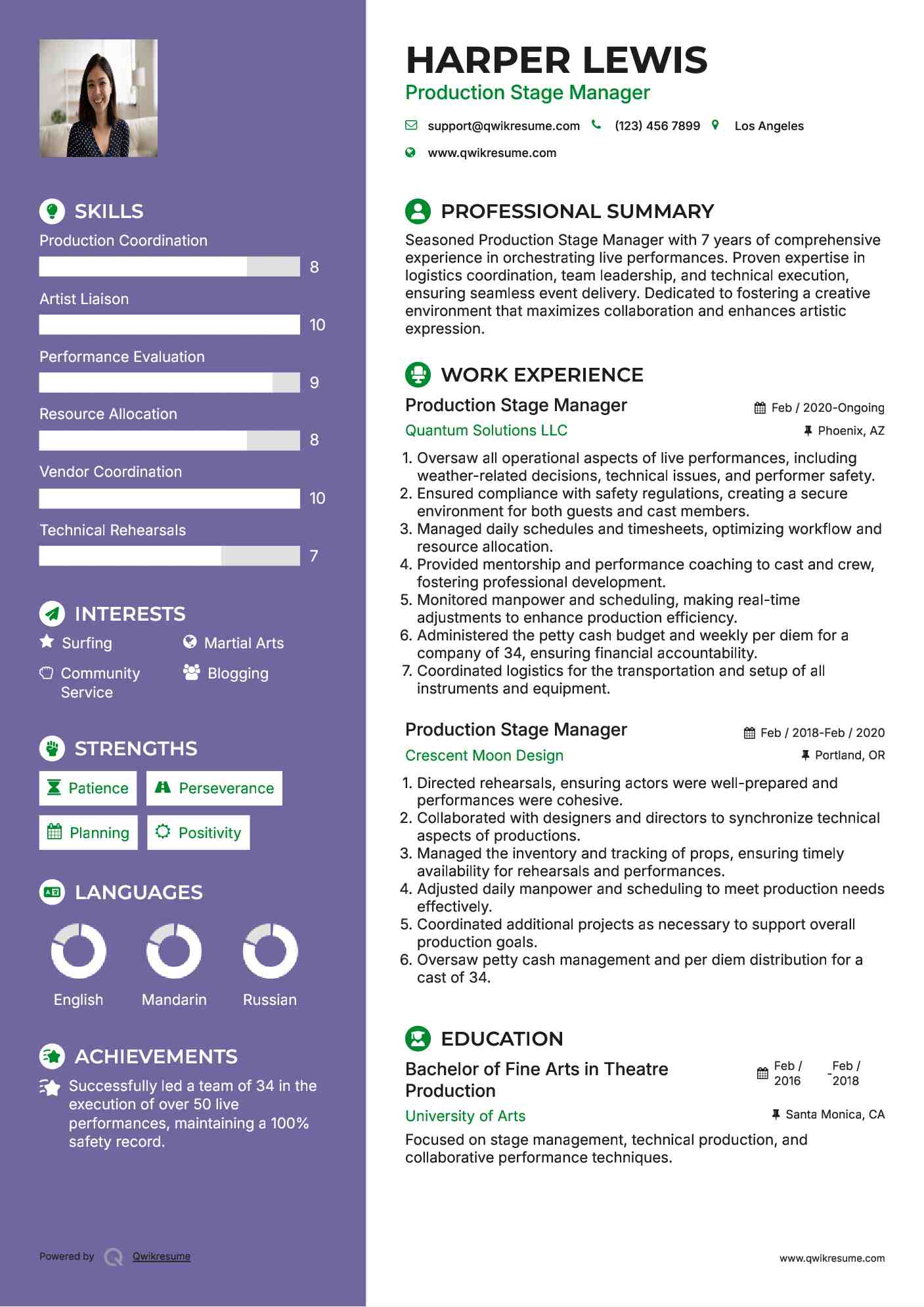 Production Stage Manager Resume Format