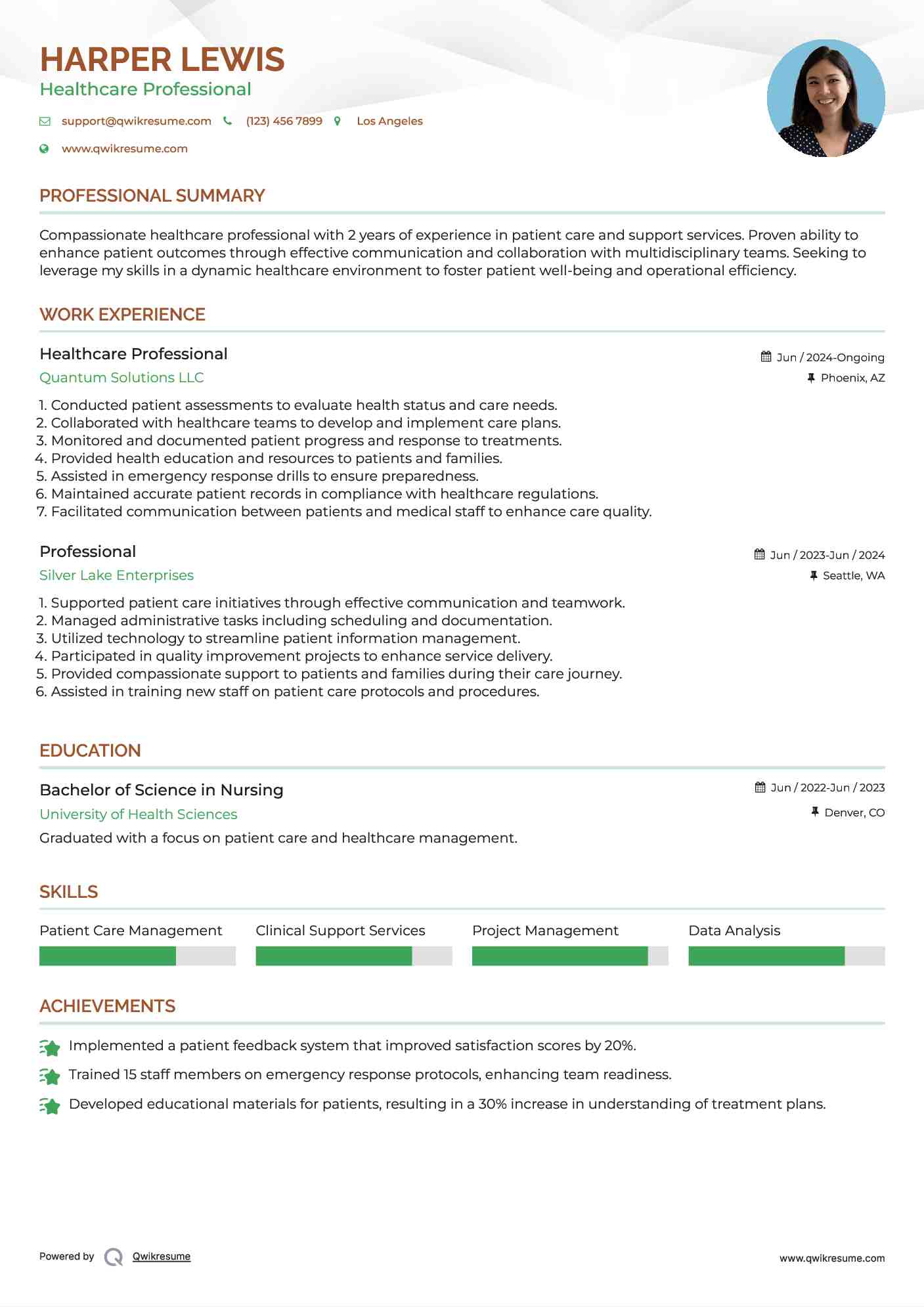 Healthcare Professional Resume Example
