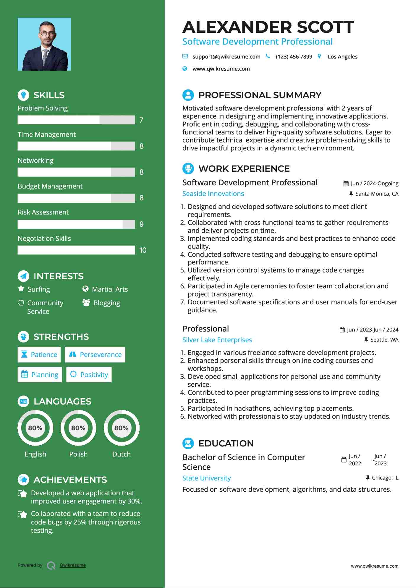 Software Development Professional Resume Format