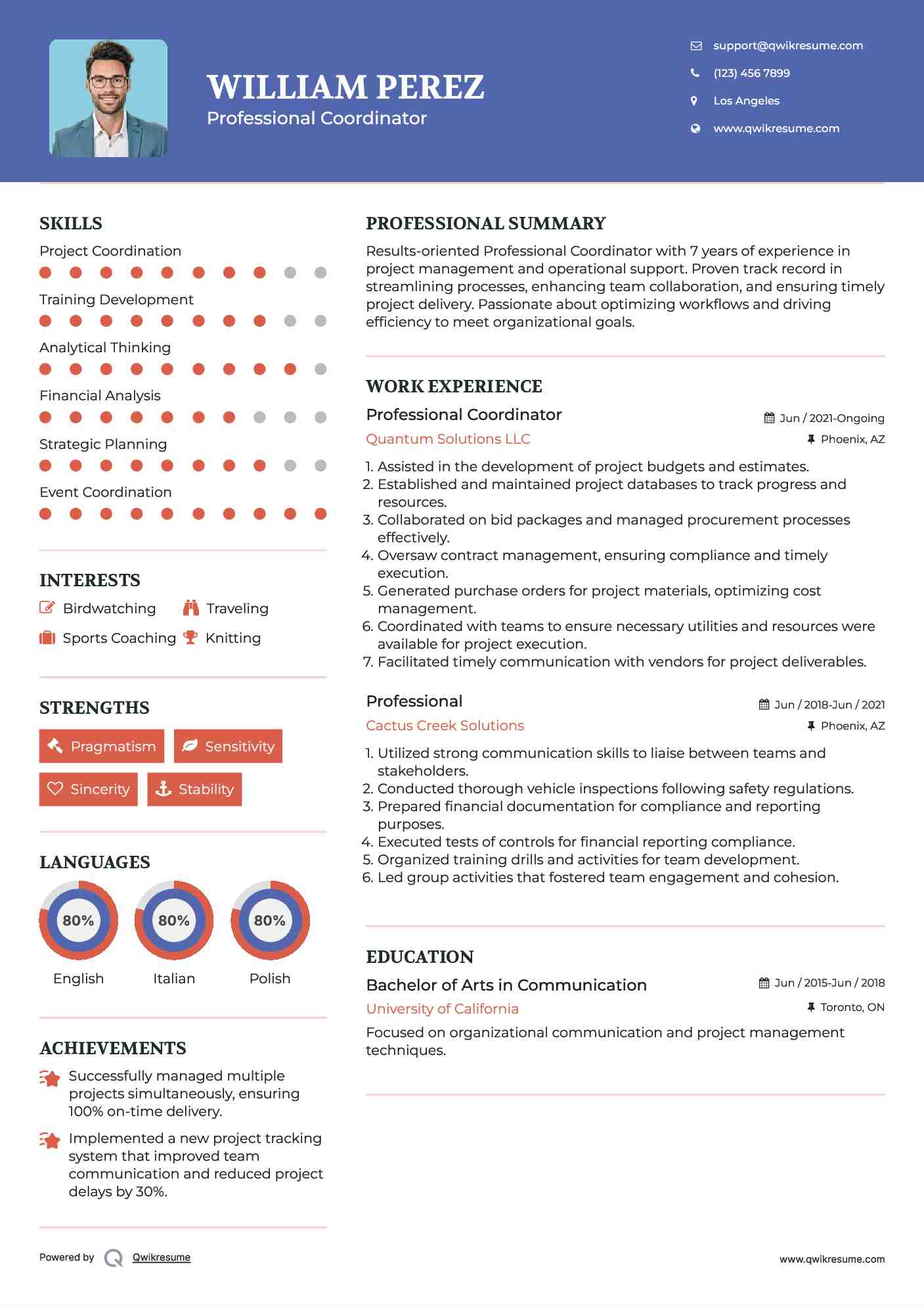 Professional Coordinator Resume Template