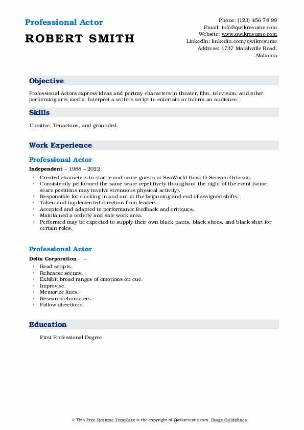 Professional Actor Resume Samples - Professional Actor 1656572525 Pdf 