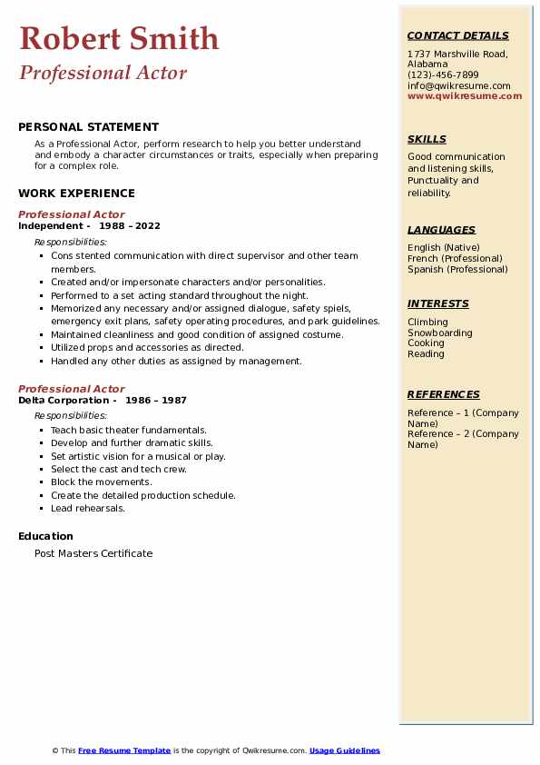 Professional Actor Resume Samples - Professional Actor 1656572630 Pdf 